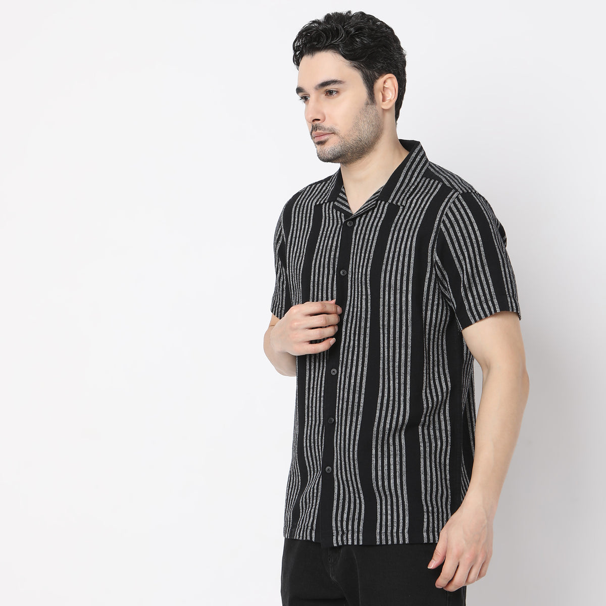 Striped Camp Collar Modern Smart Mood Half Sleeve Shirt