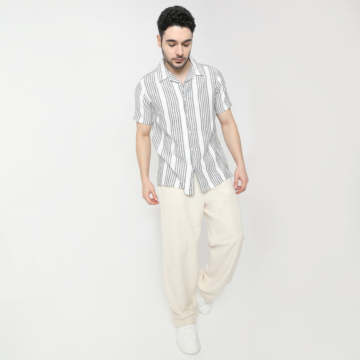 Striped Camp Collar Modern Smart Mood Half Sleeve Shirt