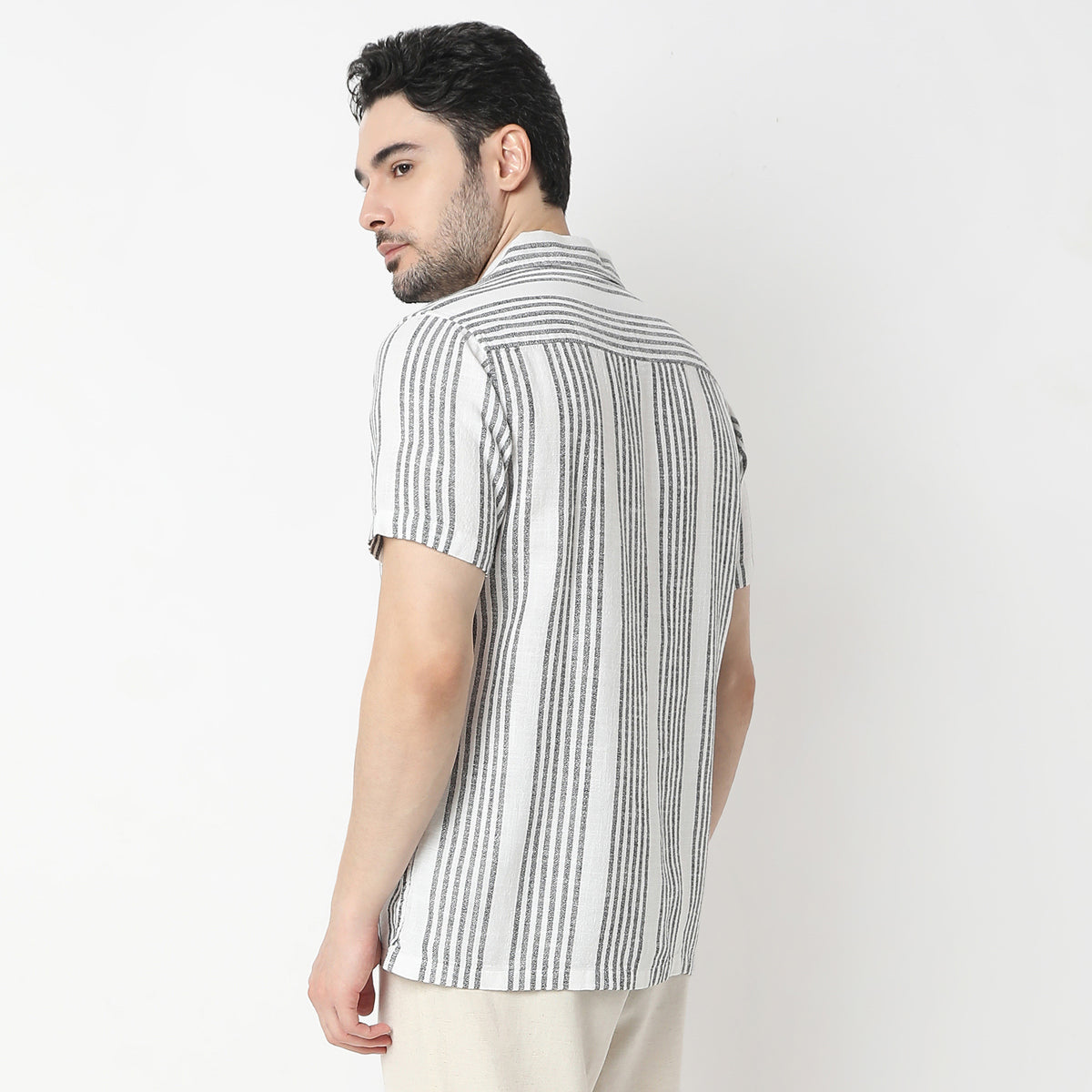 Striped Camp Collar Modern Smart Mood Half Sleeve Shirt