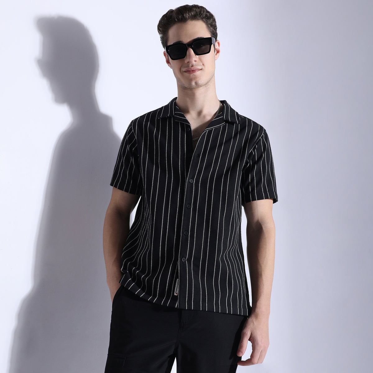 Striped Camp Collar Modern Smart Mood Half Sleeve Shirt