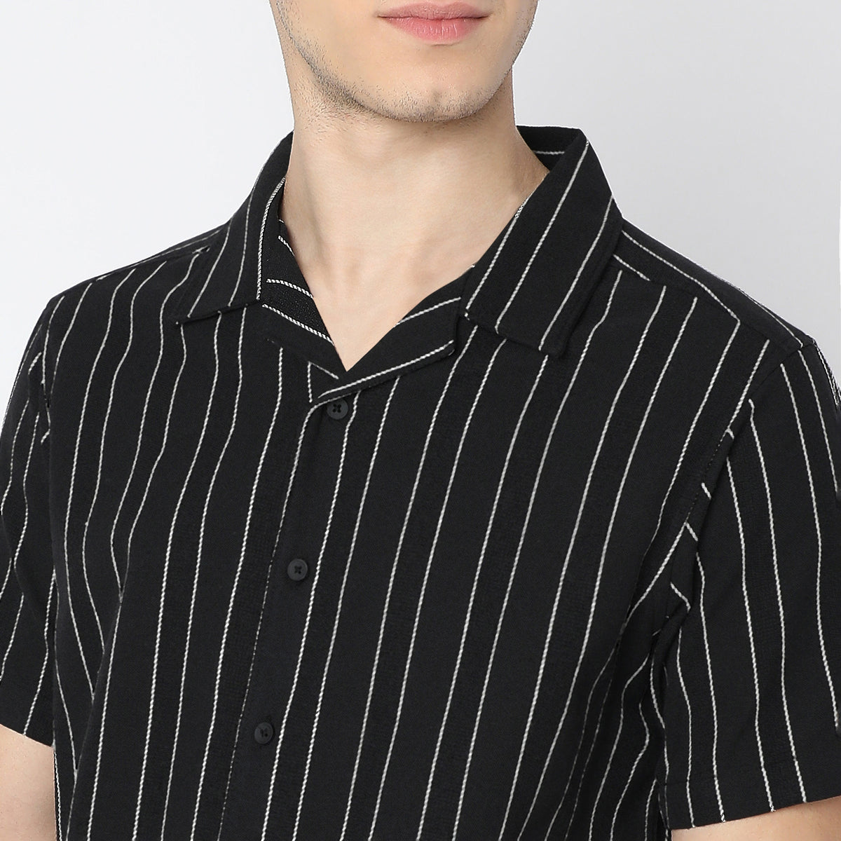 Striped Camp Collar Modern Smart Mood Half Sleeve Shirt