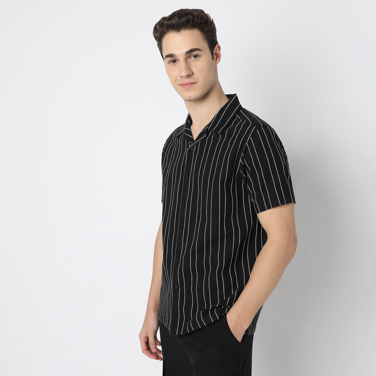 Striped Camp Collar Modern Smart Mood Half Sleeve Shirt