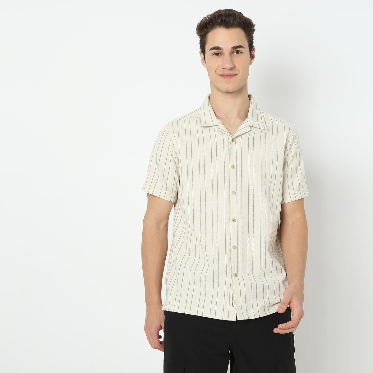 Striped Camp Collar Modern Smart Mood Half Sleeve Shirt