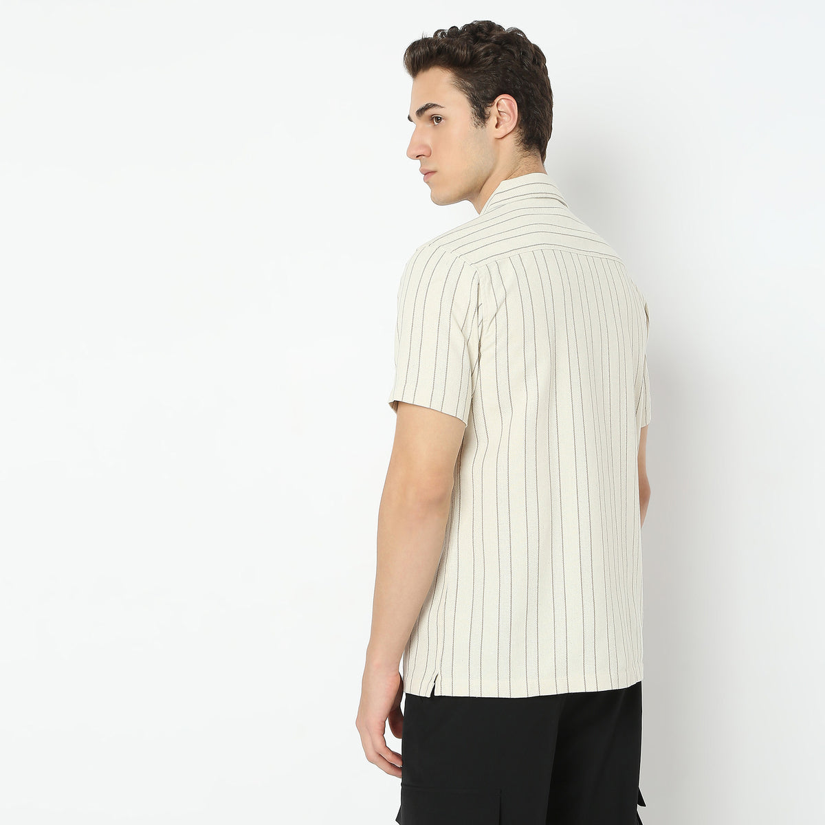 Striped Camp Collar Modern Smart Mood Half Sleeve Shirt