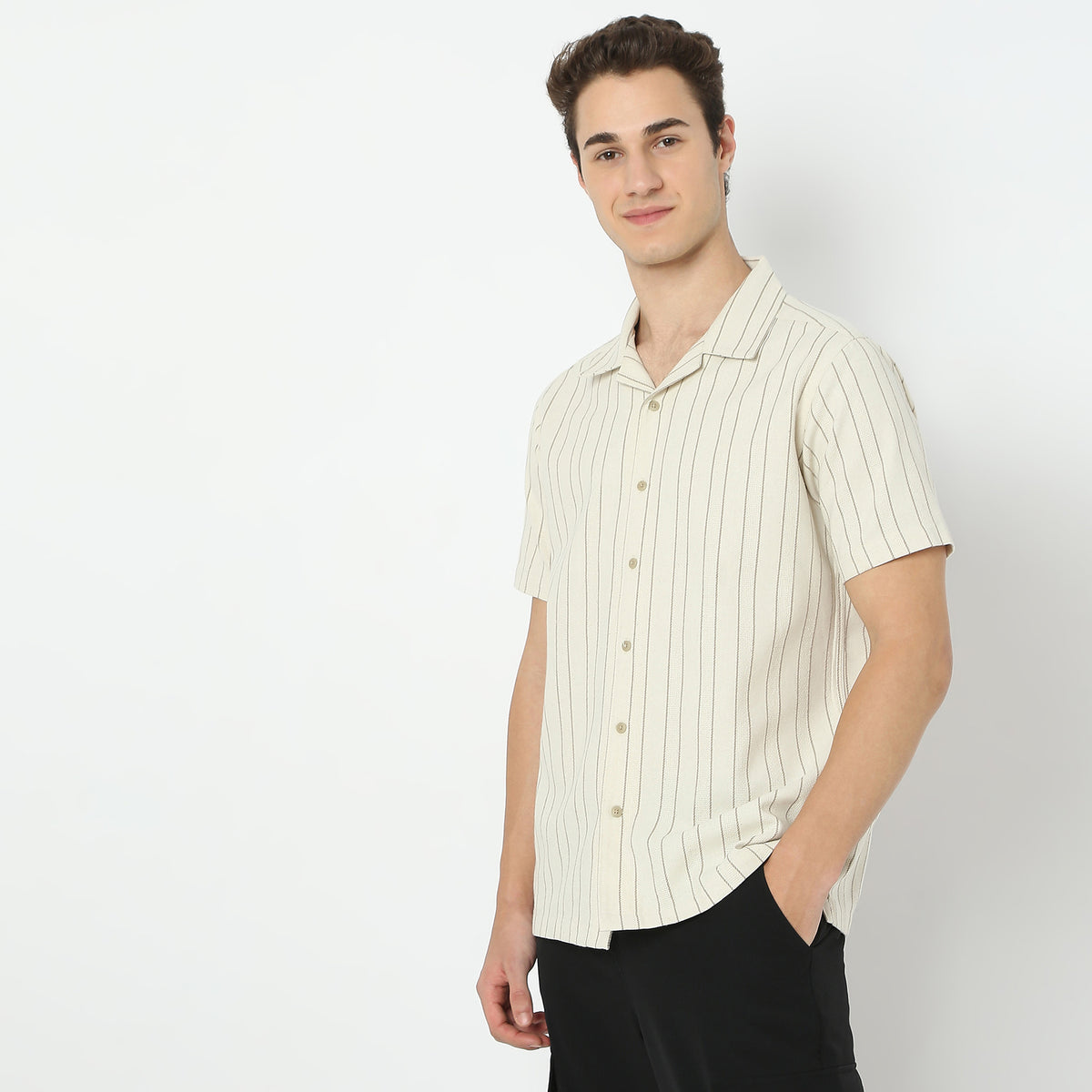 Striped Camp Collar Modern Smart Mood Half Sleeve Shirt