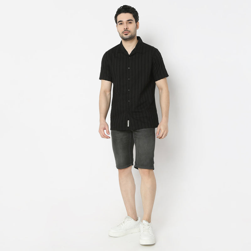 Regular Fit Solid Camp Collar Regular Length Shirt