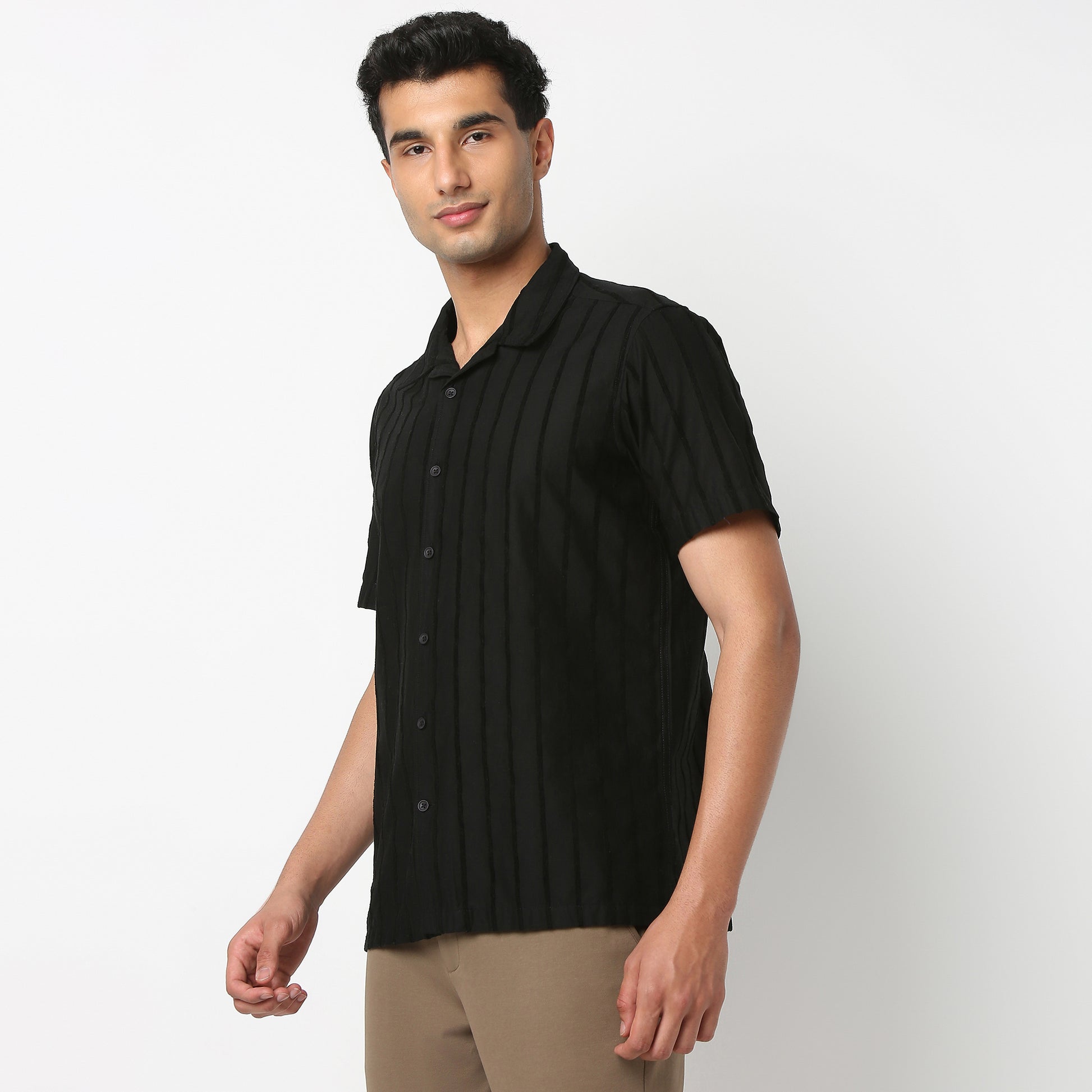 Regular Fit Solid Camp Collar Shirt