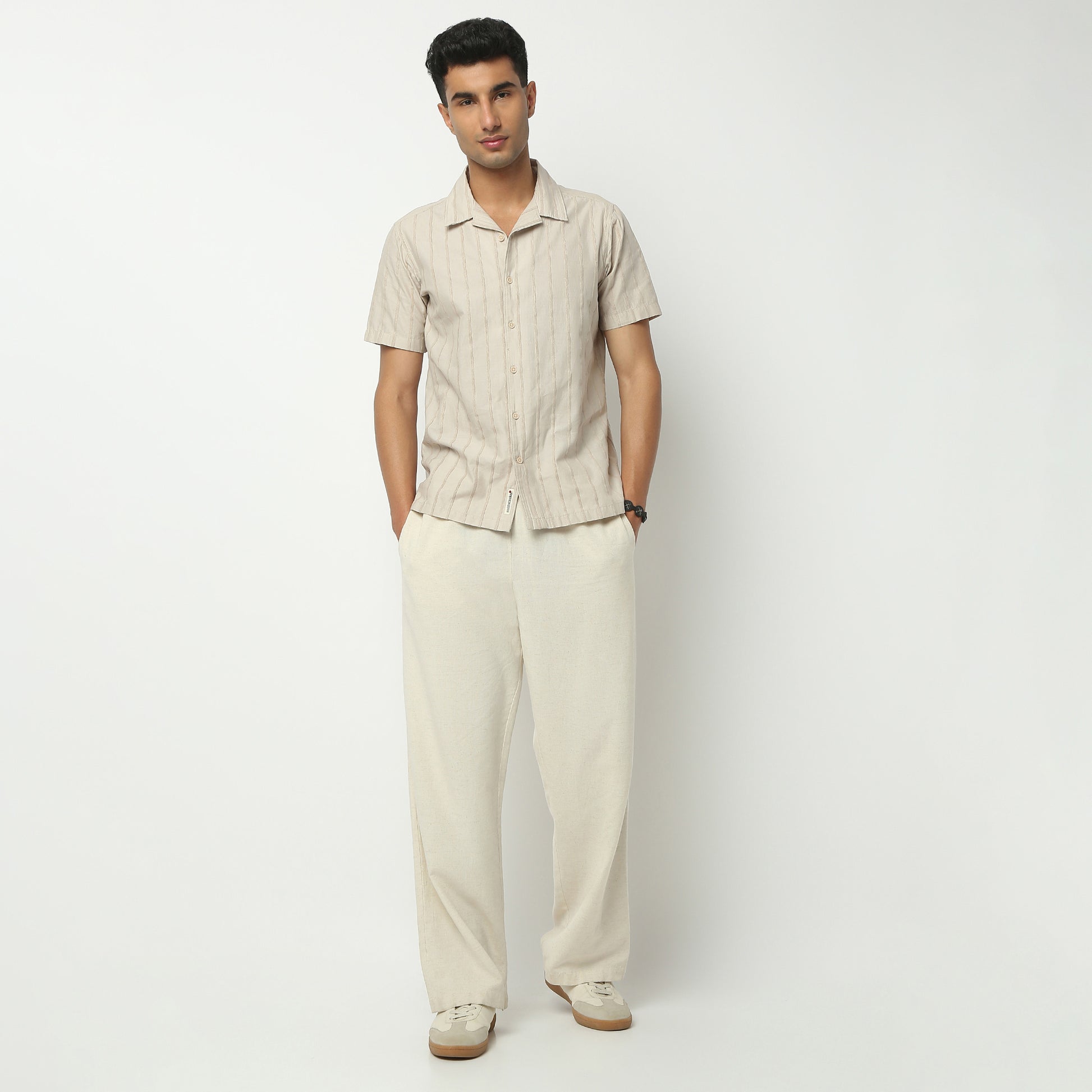 Regular Fit Solid Camp Collar Shirt