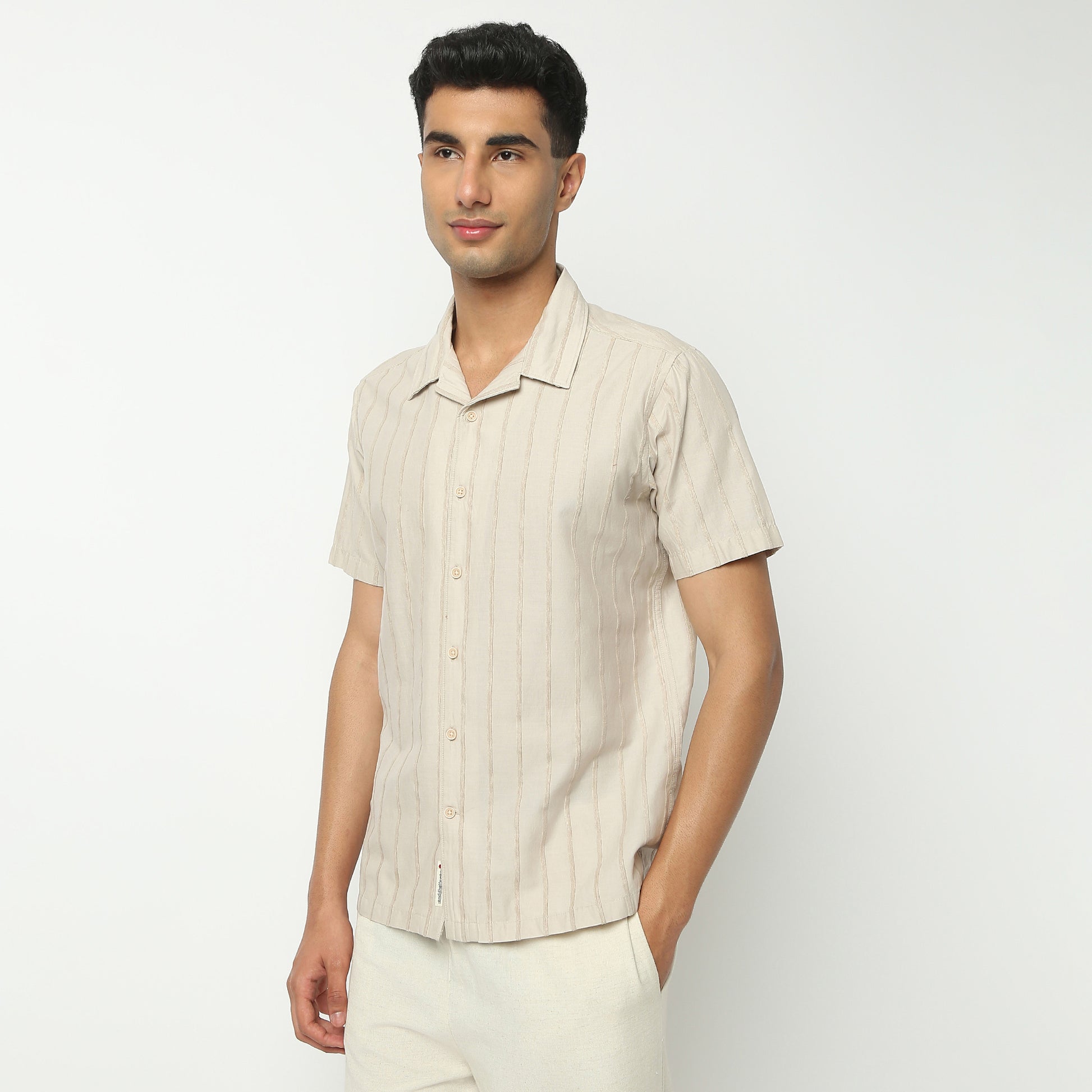 Regular Fit Solid Camp Collar Shirt