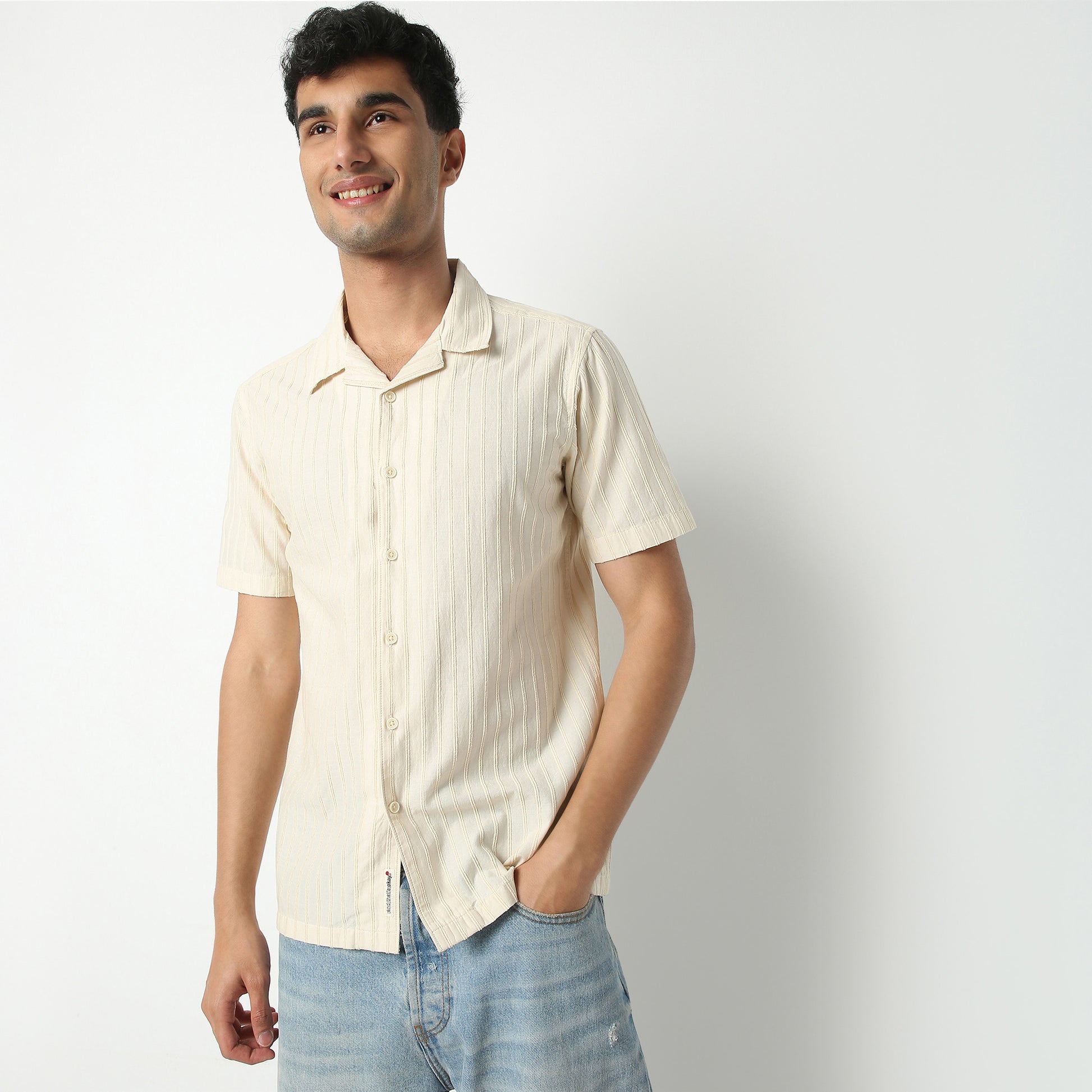 Regular Fit Solid Camp Collar Shirt