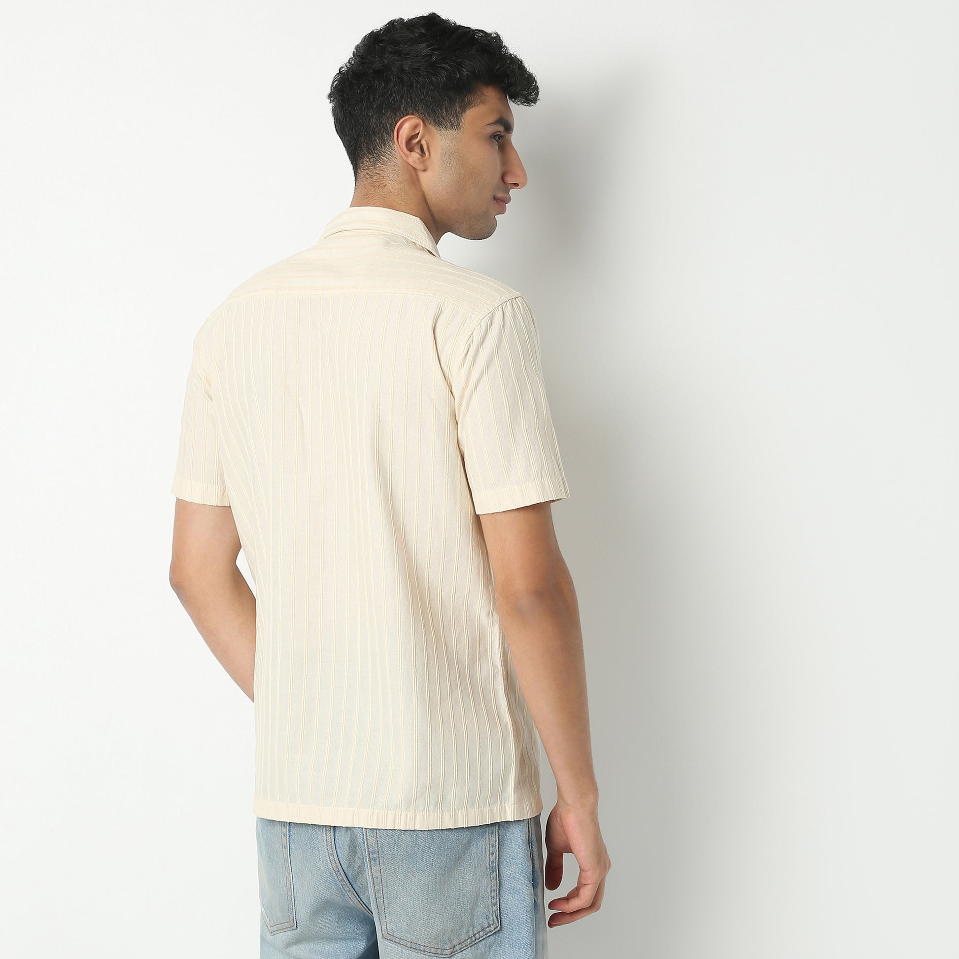 Regular Fit Solid Camp Collar Shirt