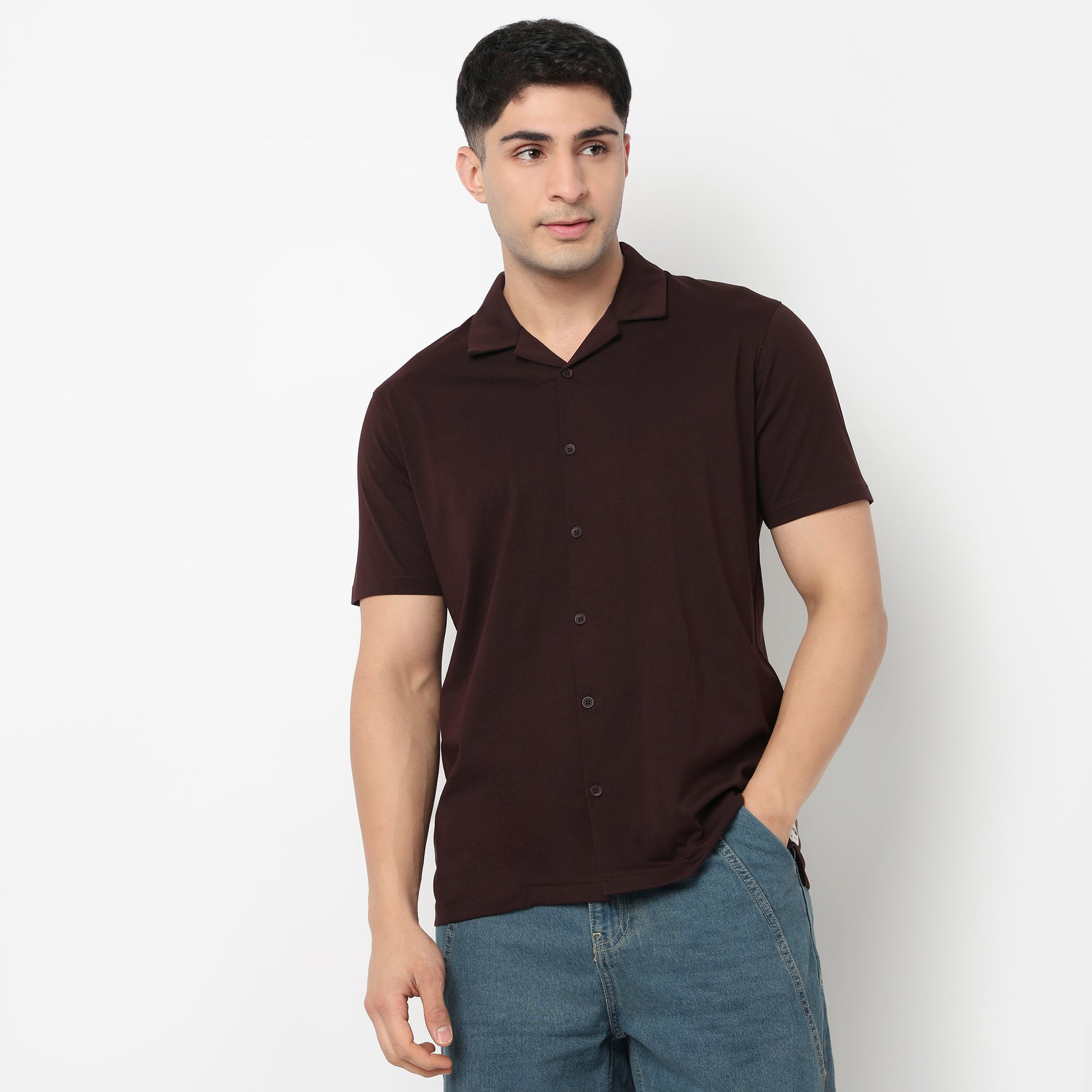 Buy Men Regular Fit Solid Half Sleeve Shirt  - Style Union
