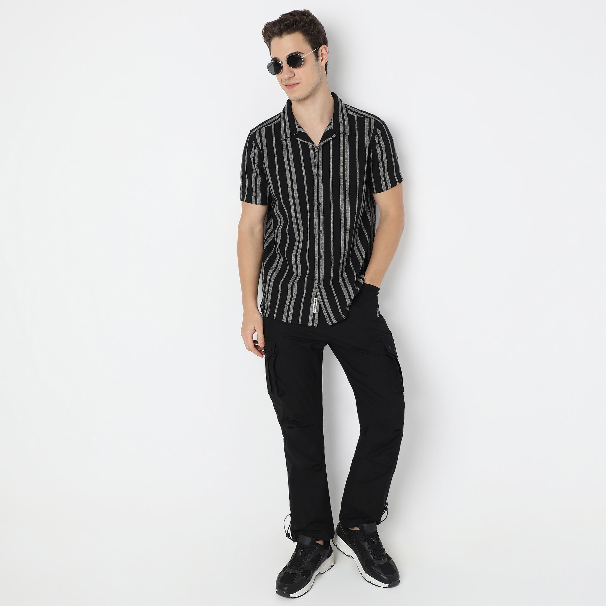 Striped Modern Smart Mood Camp Collar Half Sleeve Shirt