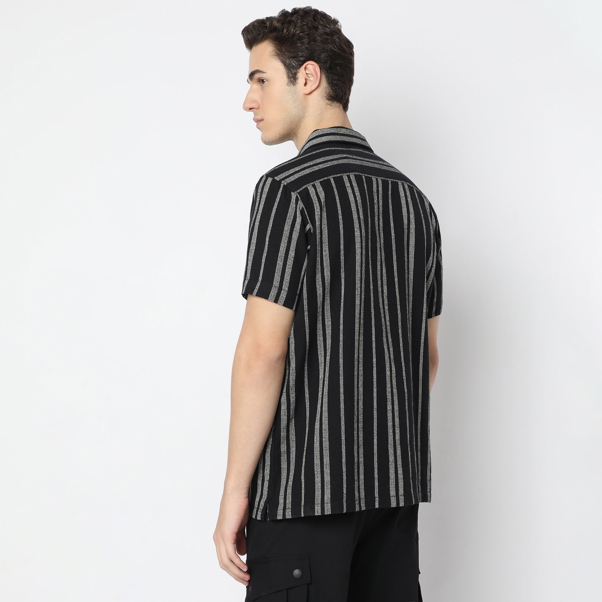 Striped Modern Smart Mood Camp Collar Half Sleeve Shirt