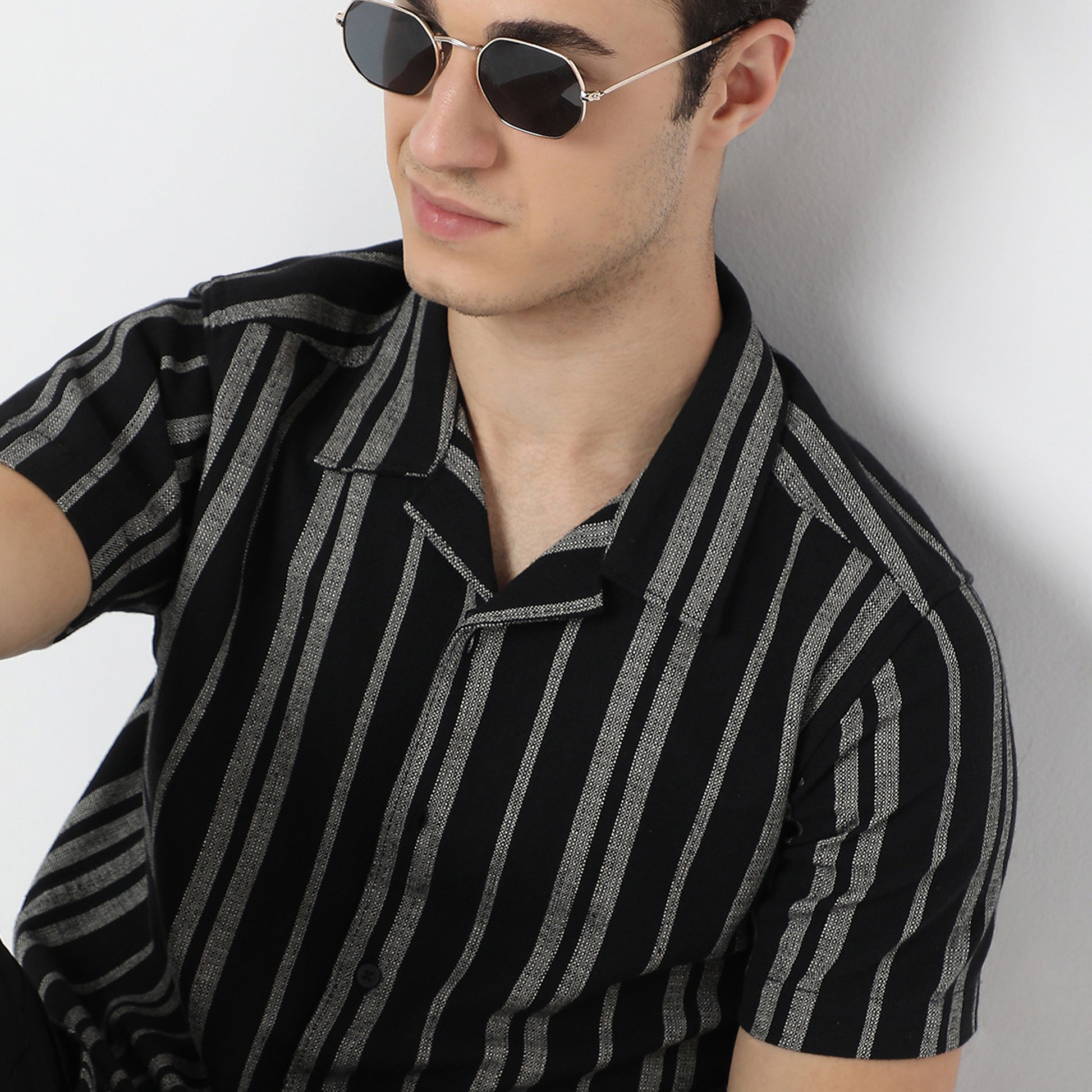 Striped Modern Smart Mood Camp Collar Half Sleeve Shirt