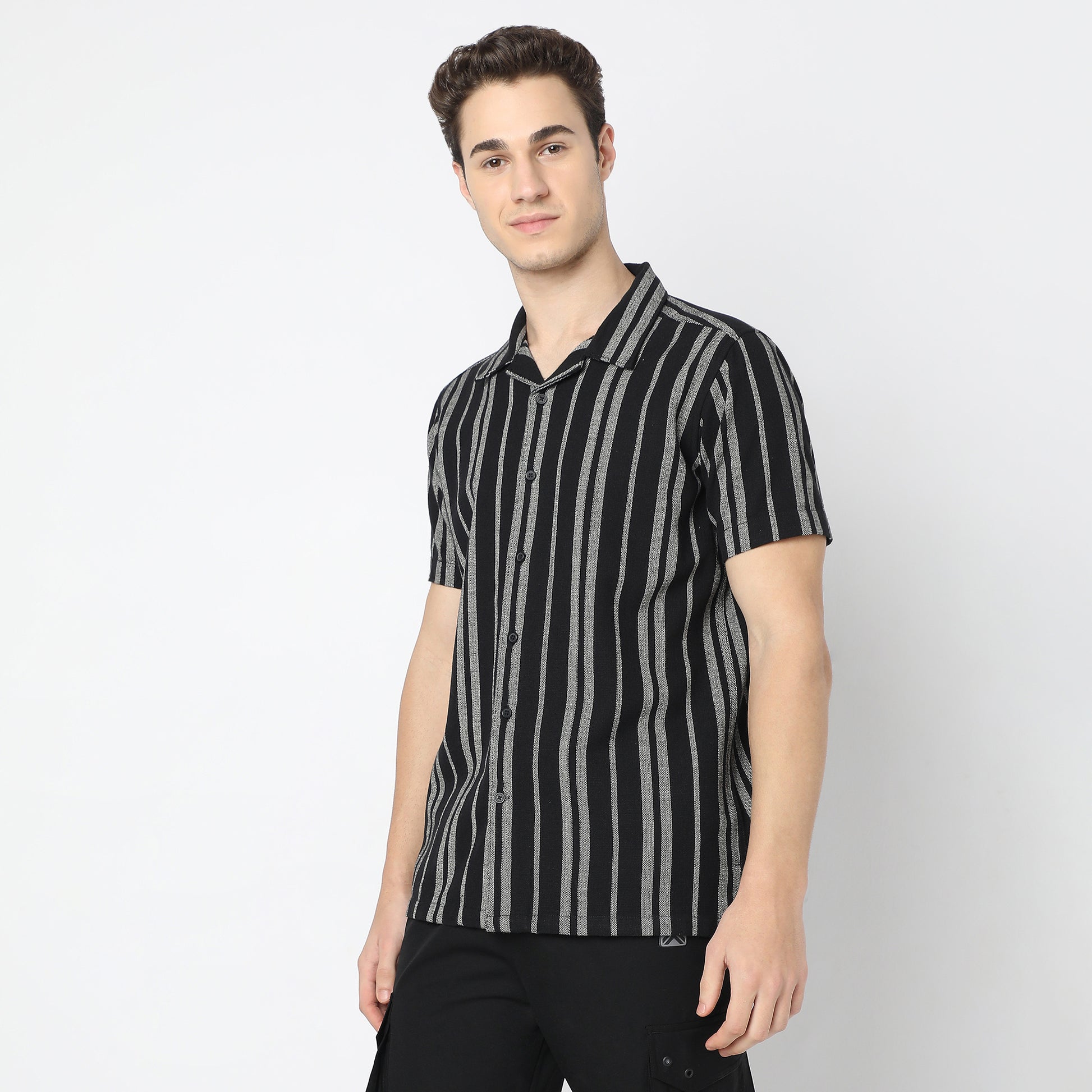 Striped Modern Smart Mood Camp Collar Half Sleeve Shirt