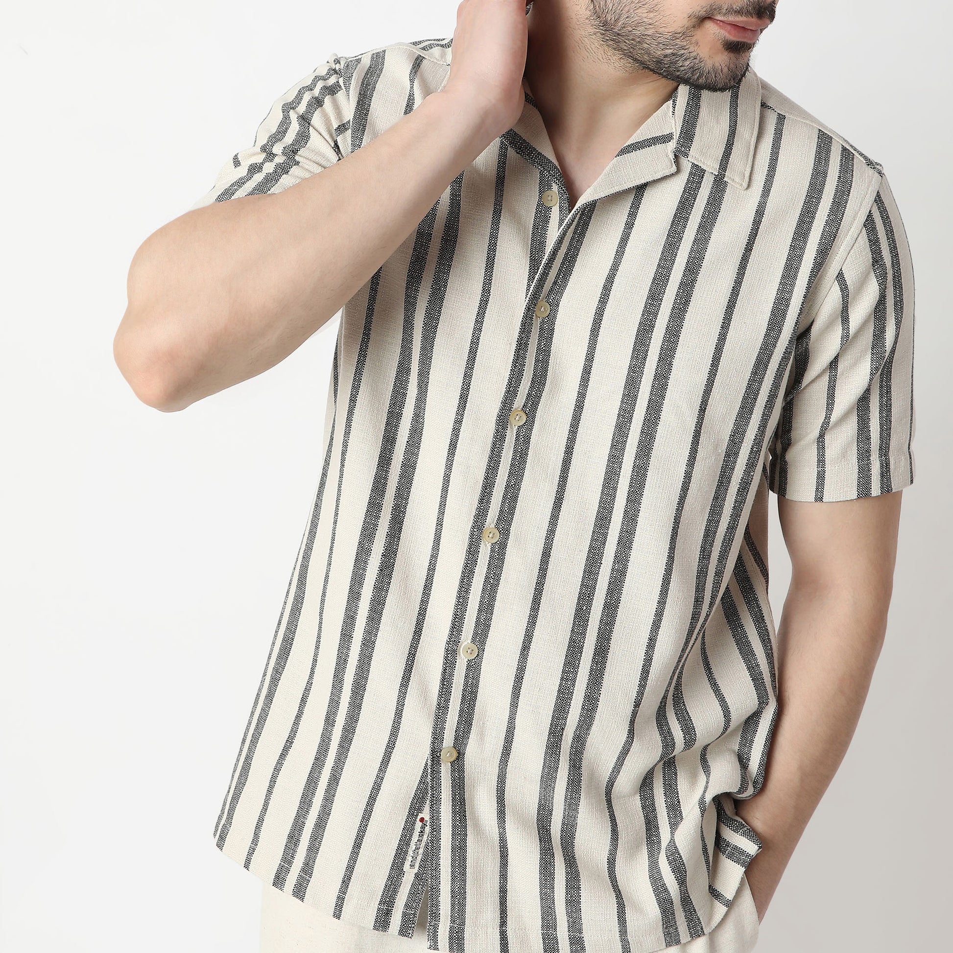 Striped Modern Smart Mood Camp Collar Half Sleeve Shirt