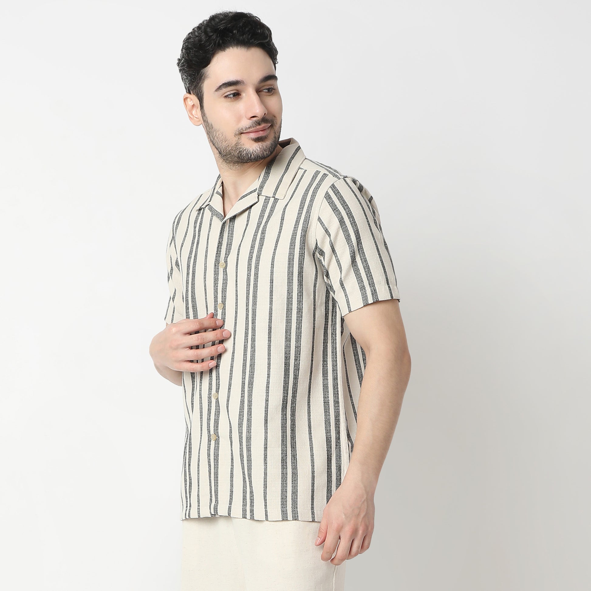 Striped Modern Smart Mood Camp Collar Half Sleeve Shirt
