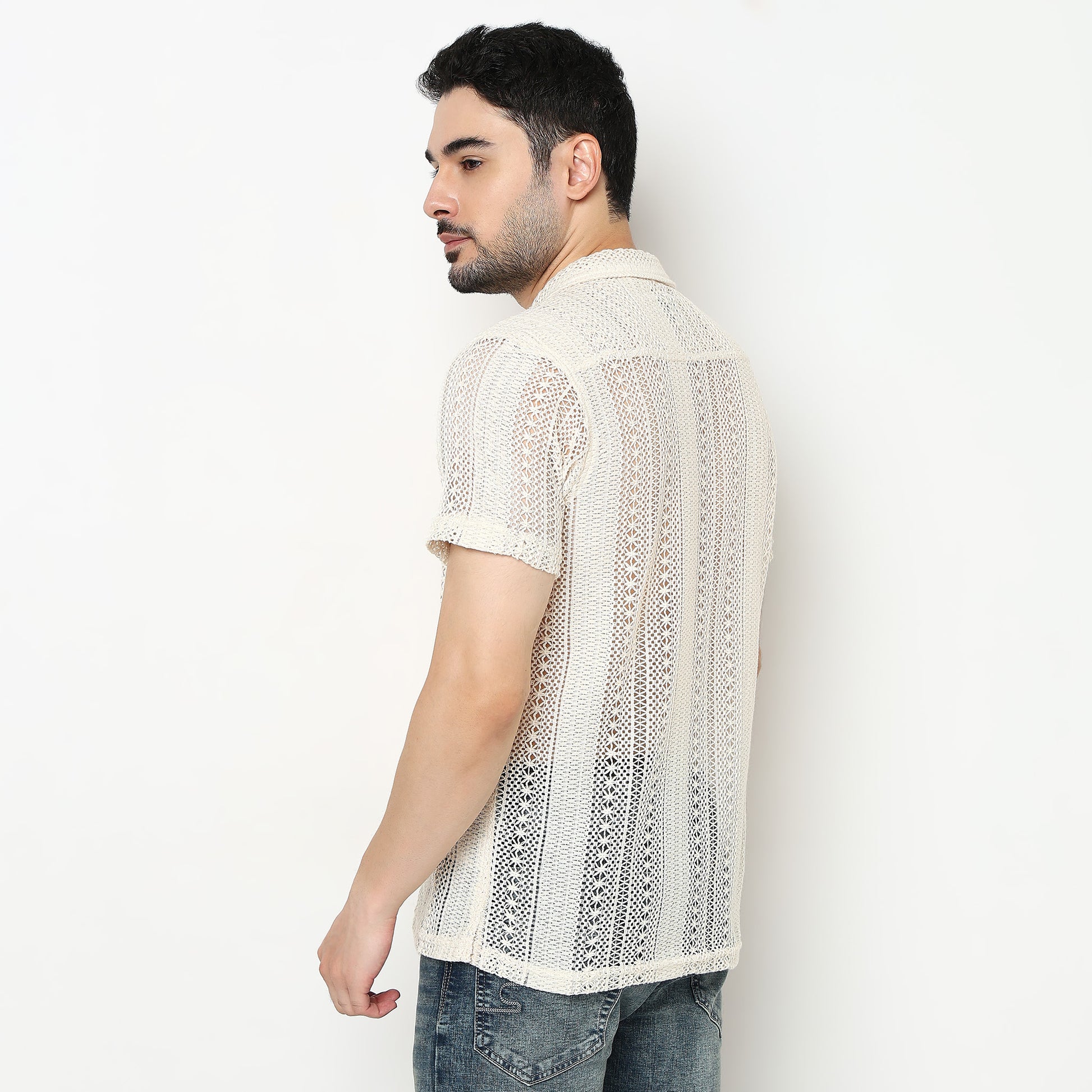 Crochet Camp Collar Cotton Shirt