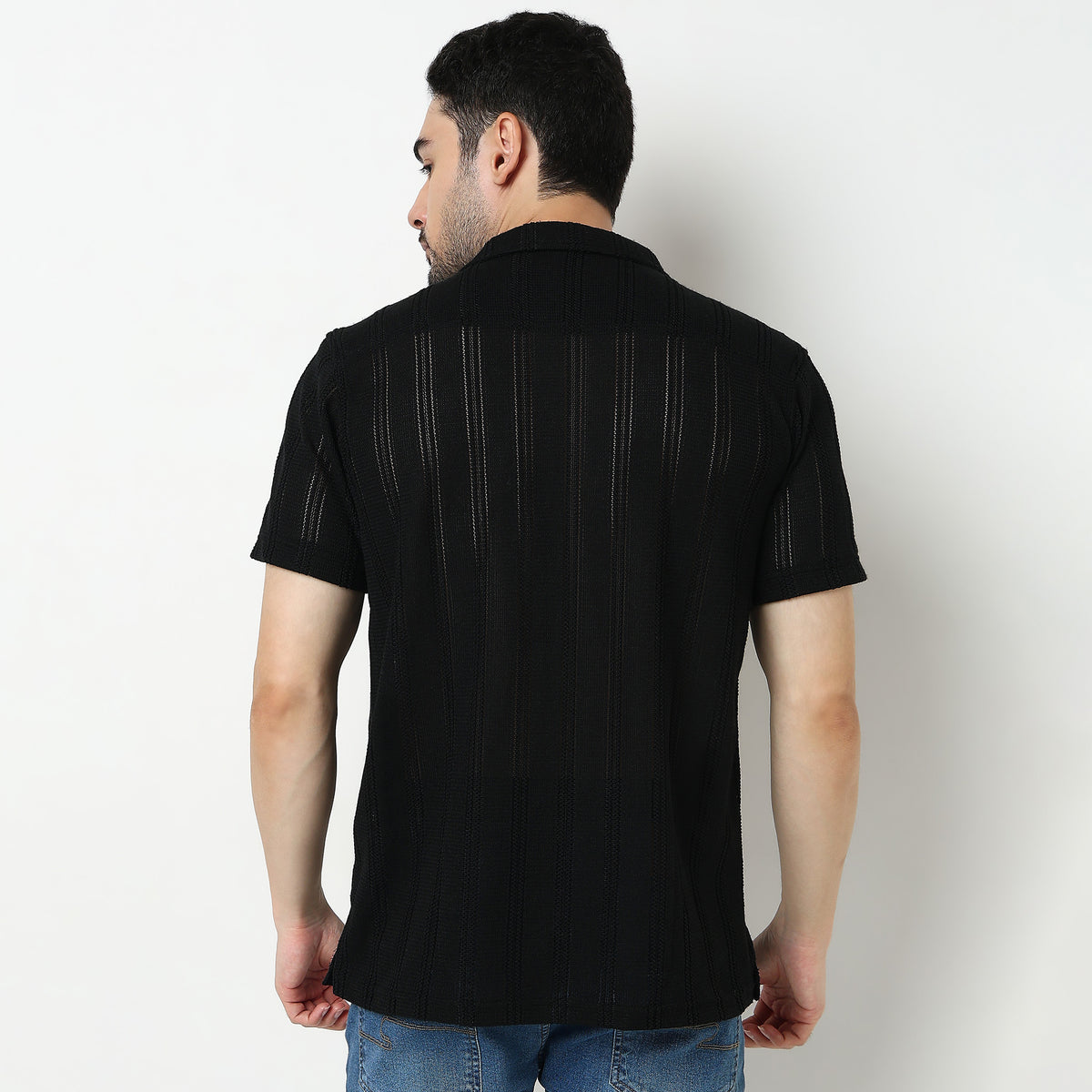 Crochet Camp Collar Cotton Shirt