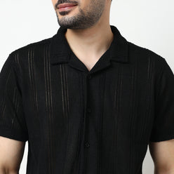 Crochet Camp Collar Cotton Shirt