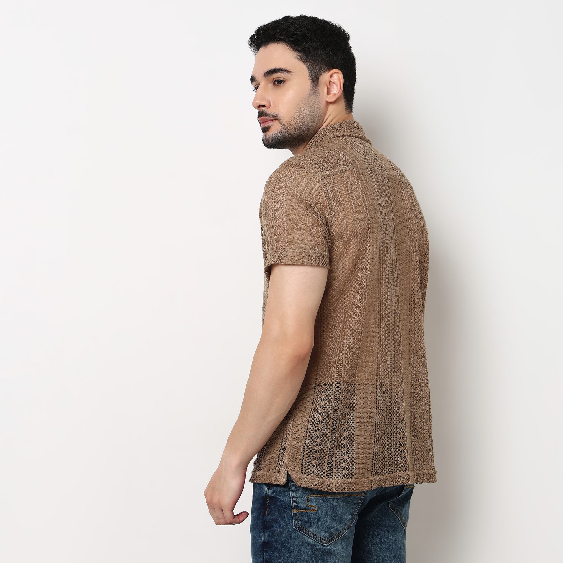 Crochet Camp Collar Cotton Shirt