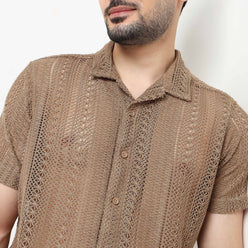 Crochet Camp Collar Cotton Shirt