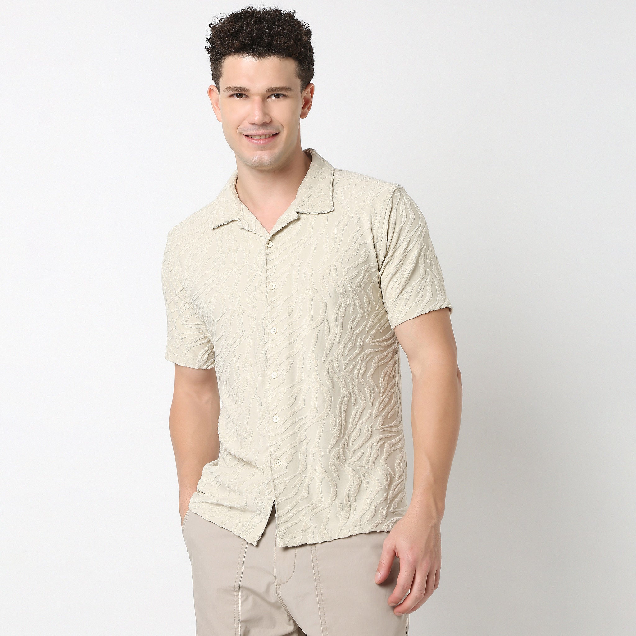 Half Sleeve Textured Cuban Shirt