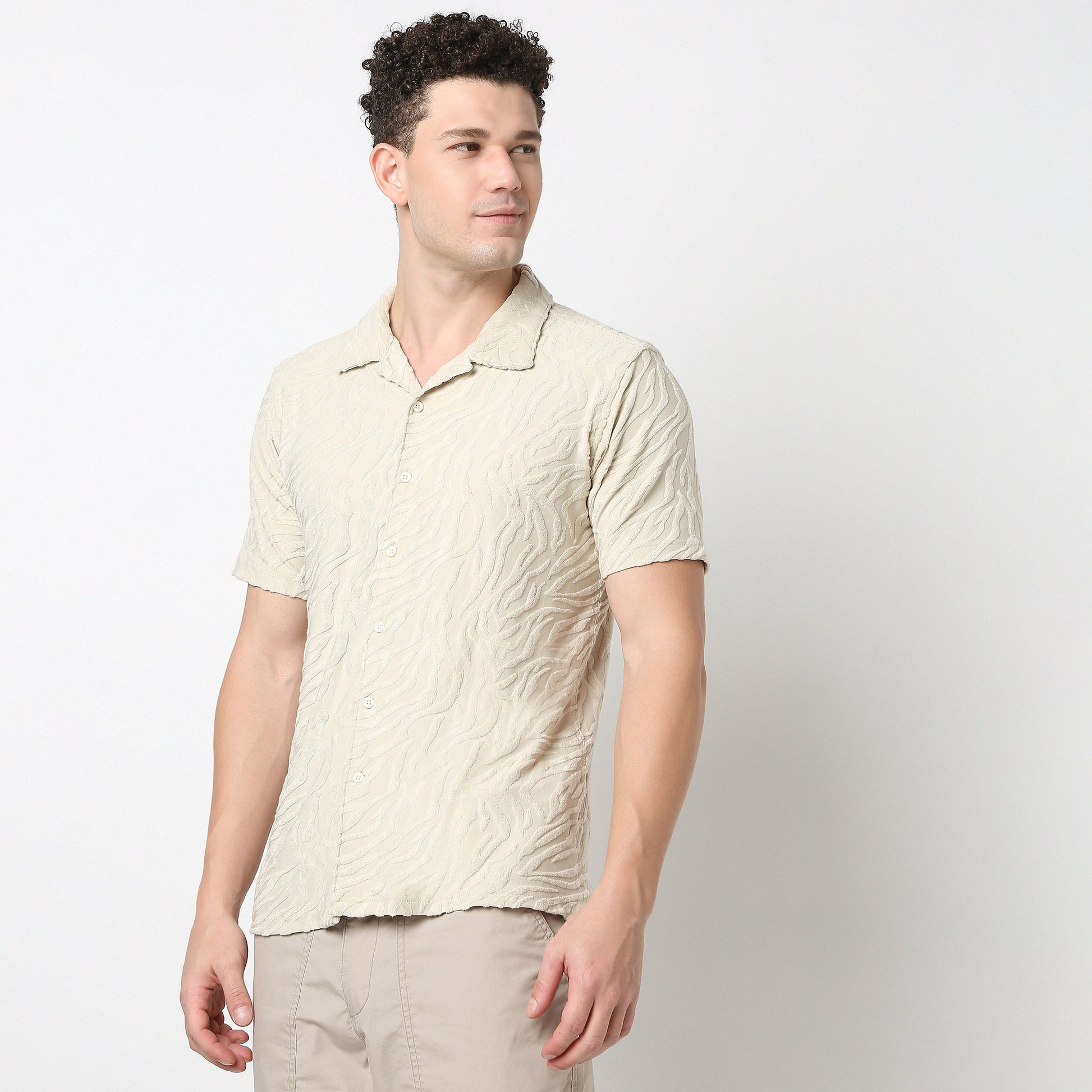 Half Sleeve Textured Cuban Shirt