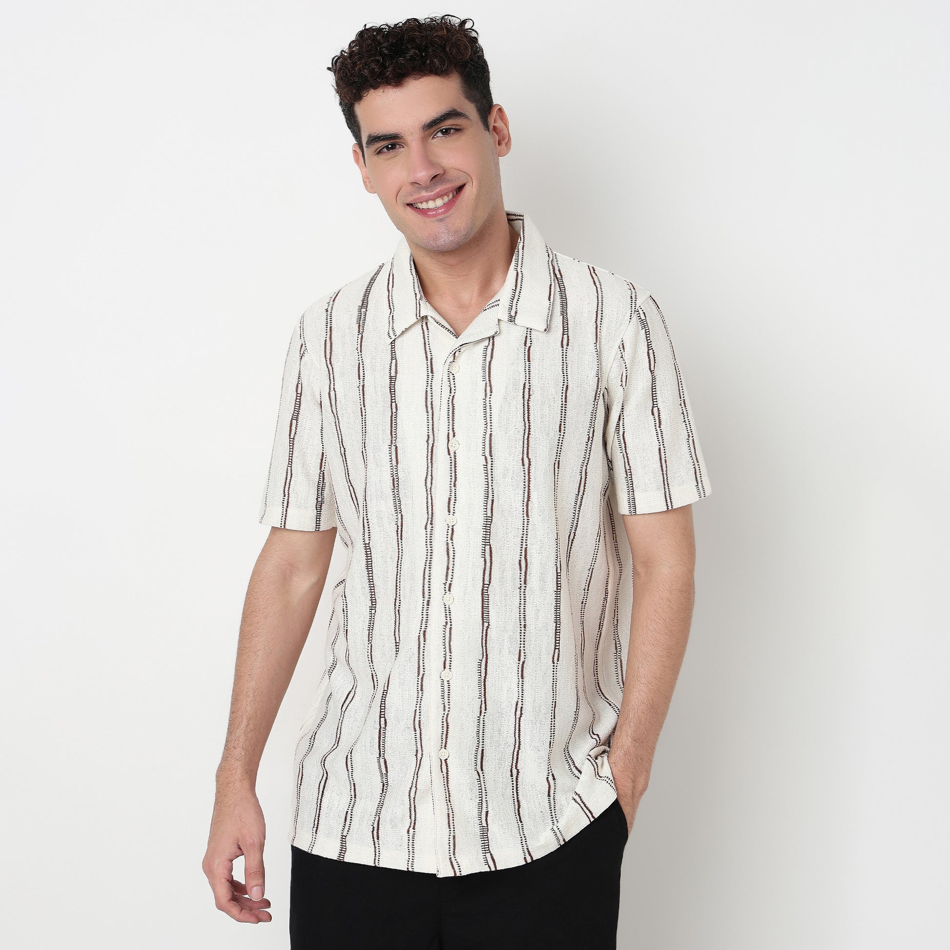 Buy Men Regular Fit Striped Half Sleeve Shirt  - Style Union