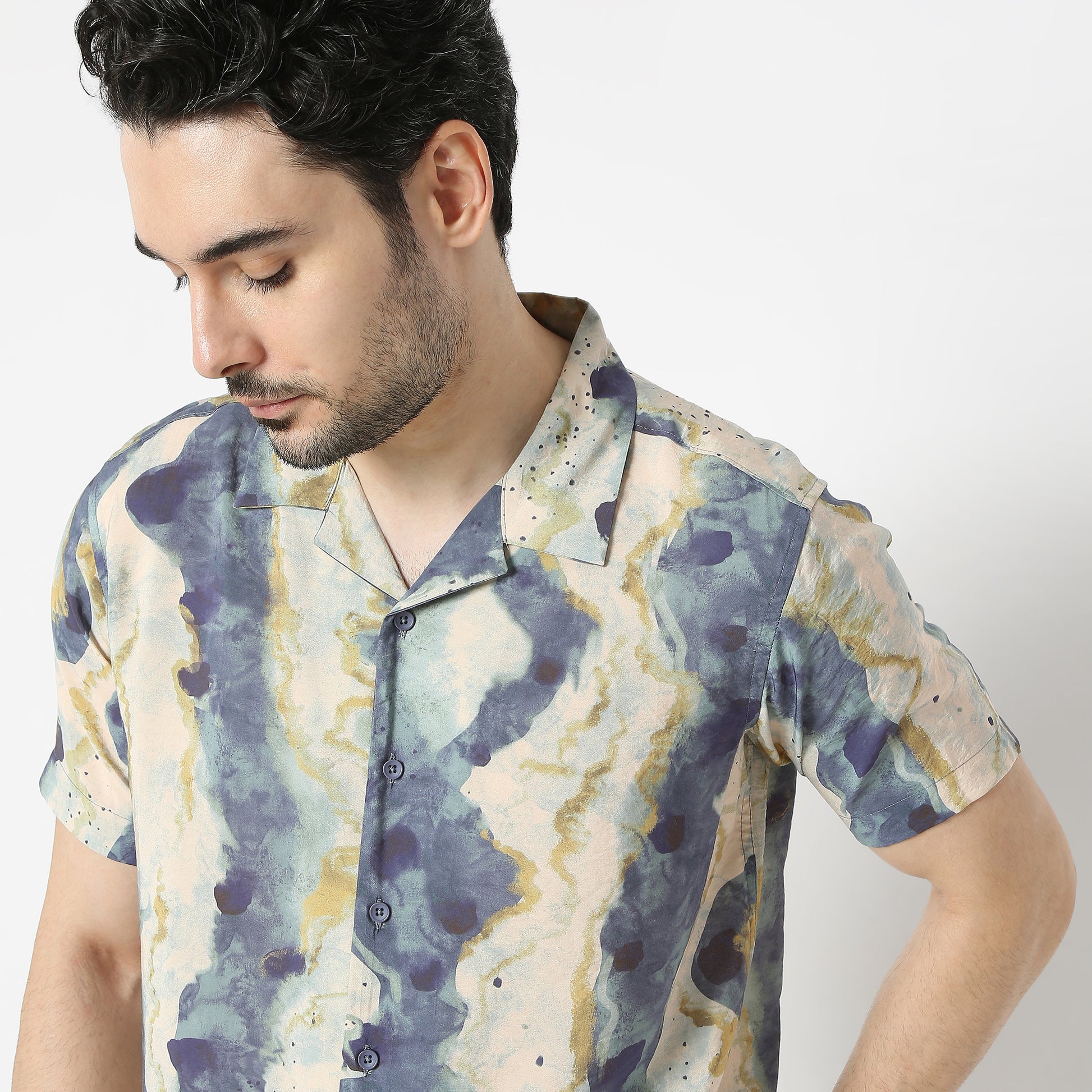 Regular Fit Printed Camp Collar Regular Length Shirt