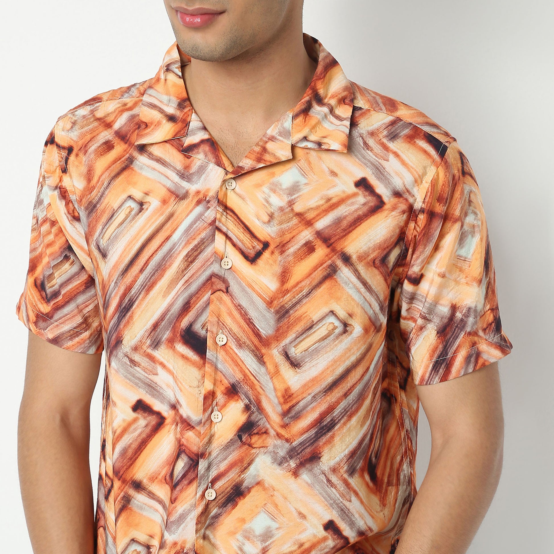 Regular Fit Printed Camp Collar Regular Length Shirt