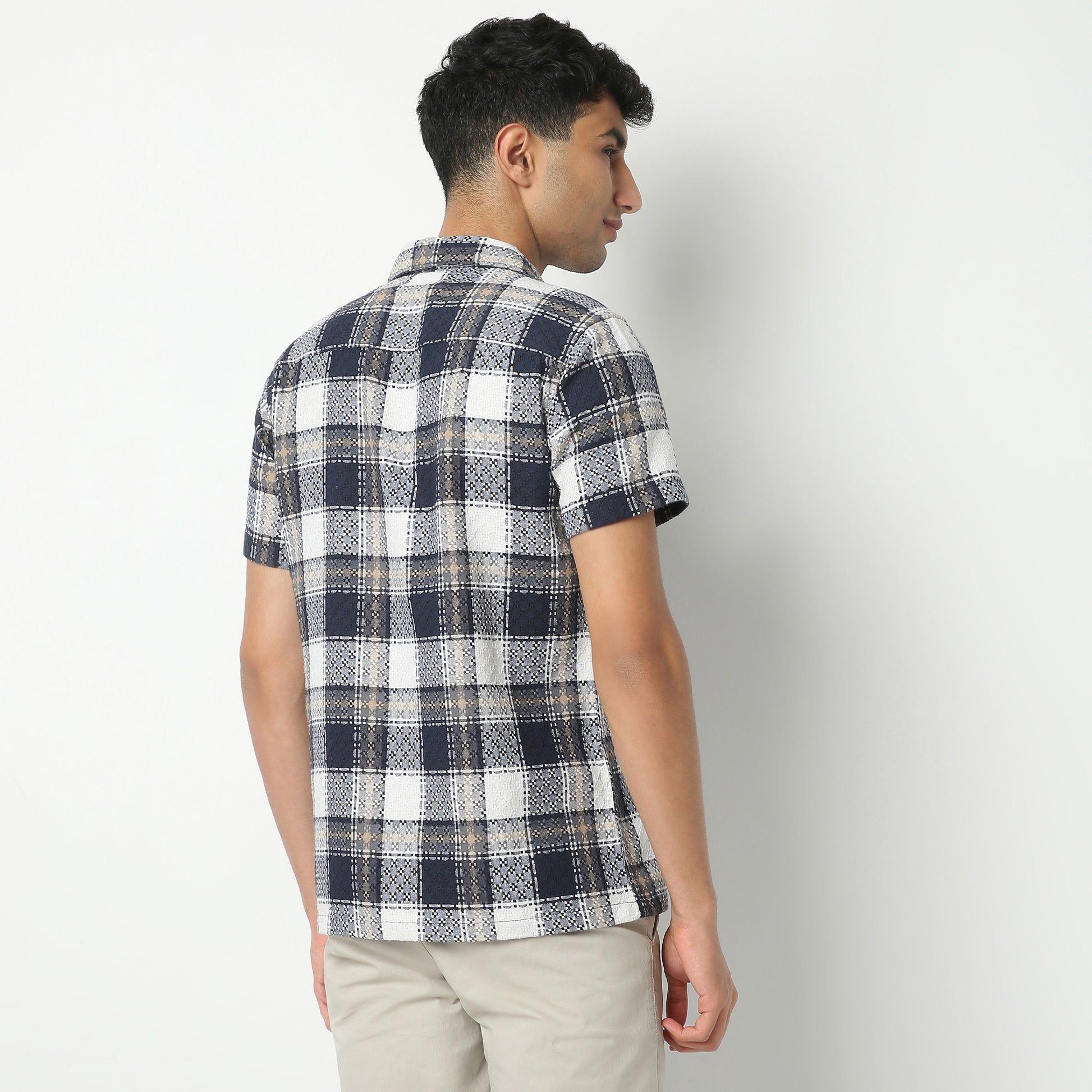 Regular Fit Checkered Camp Collar Regular Length Shirt