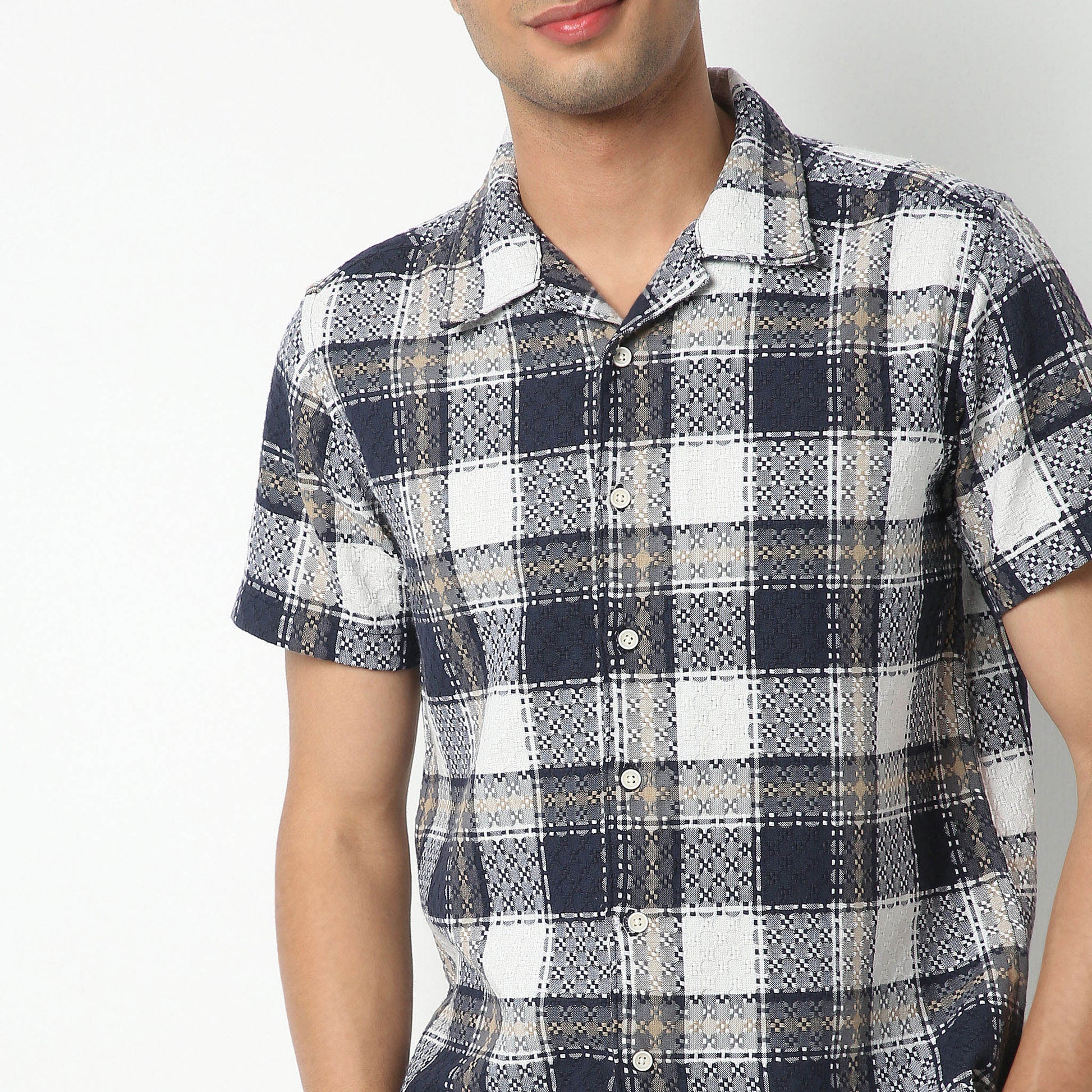 Regular Fit Checkered Camp Collar Regular Length Shirt