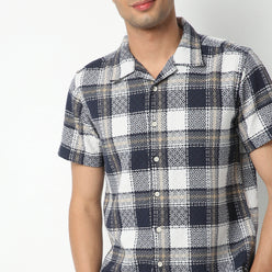 Regular Fit Checkered Camp Collar Regular Length Shirt