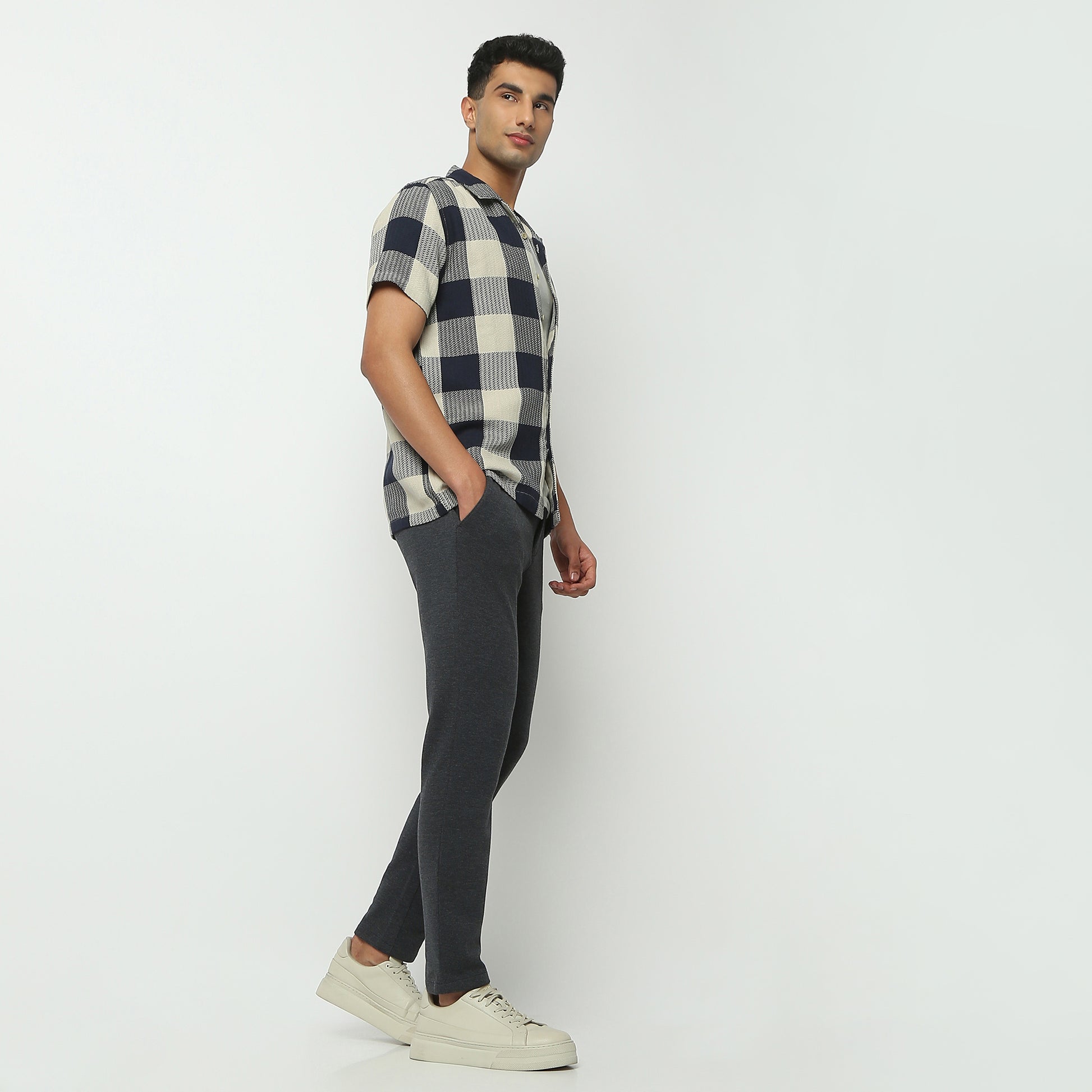 Regular Fit Checkered Camp Collar Shirt