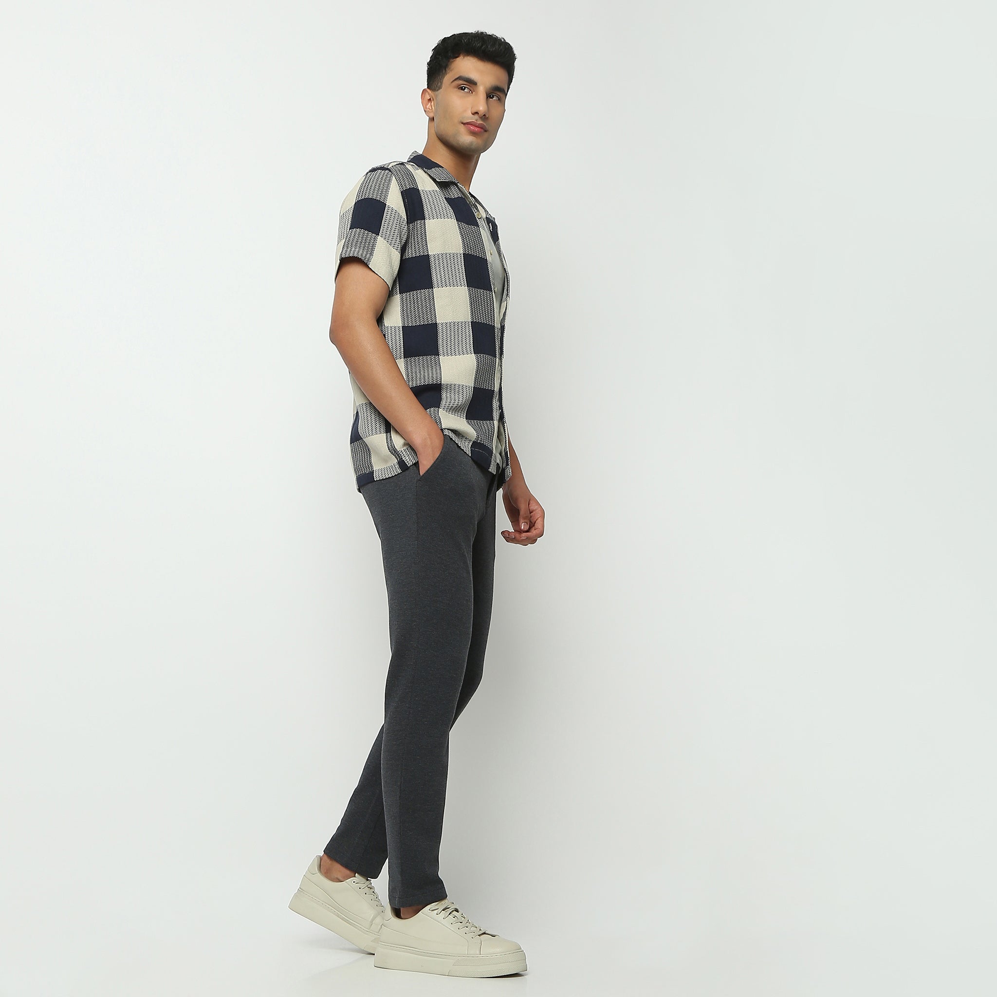 Regular Fit Checkered Camp Collar Shirt