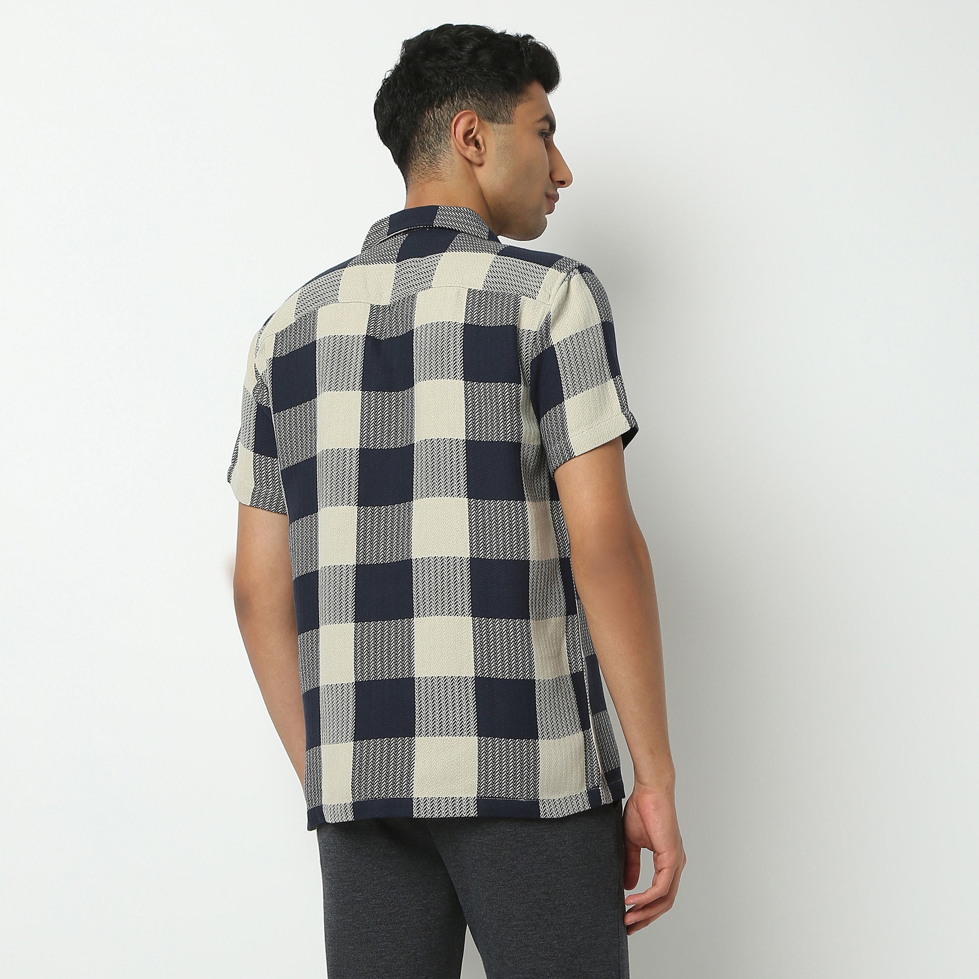 Regular Fit Checkered Camp Collar Shirt