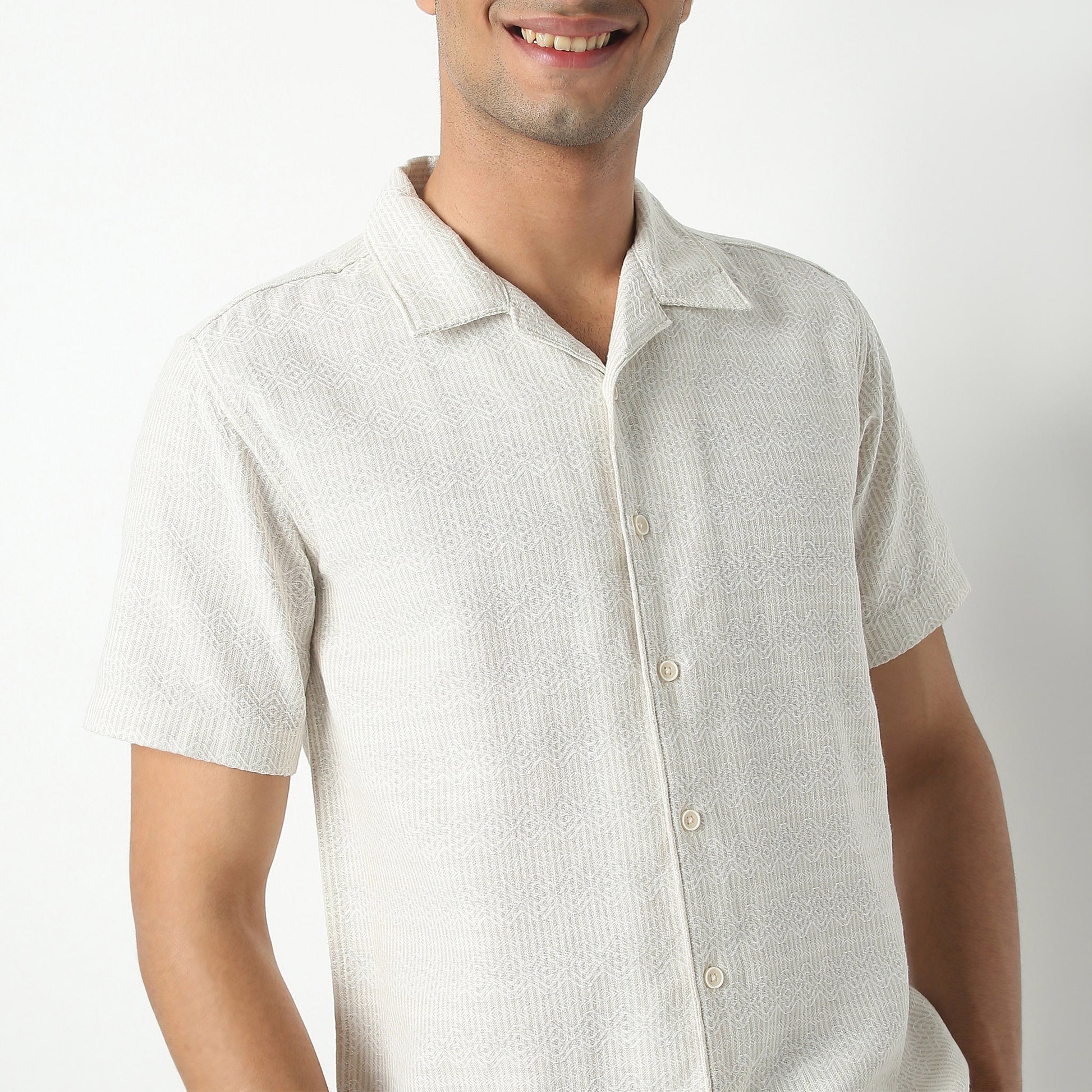 Regular Fit Solid Camp Collar Regular Length Shirt