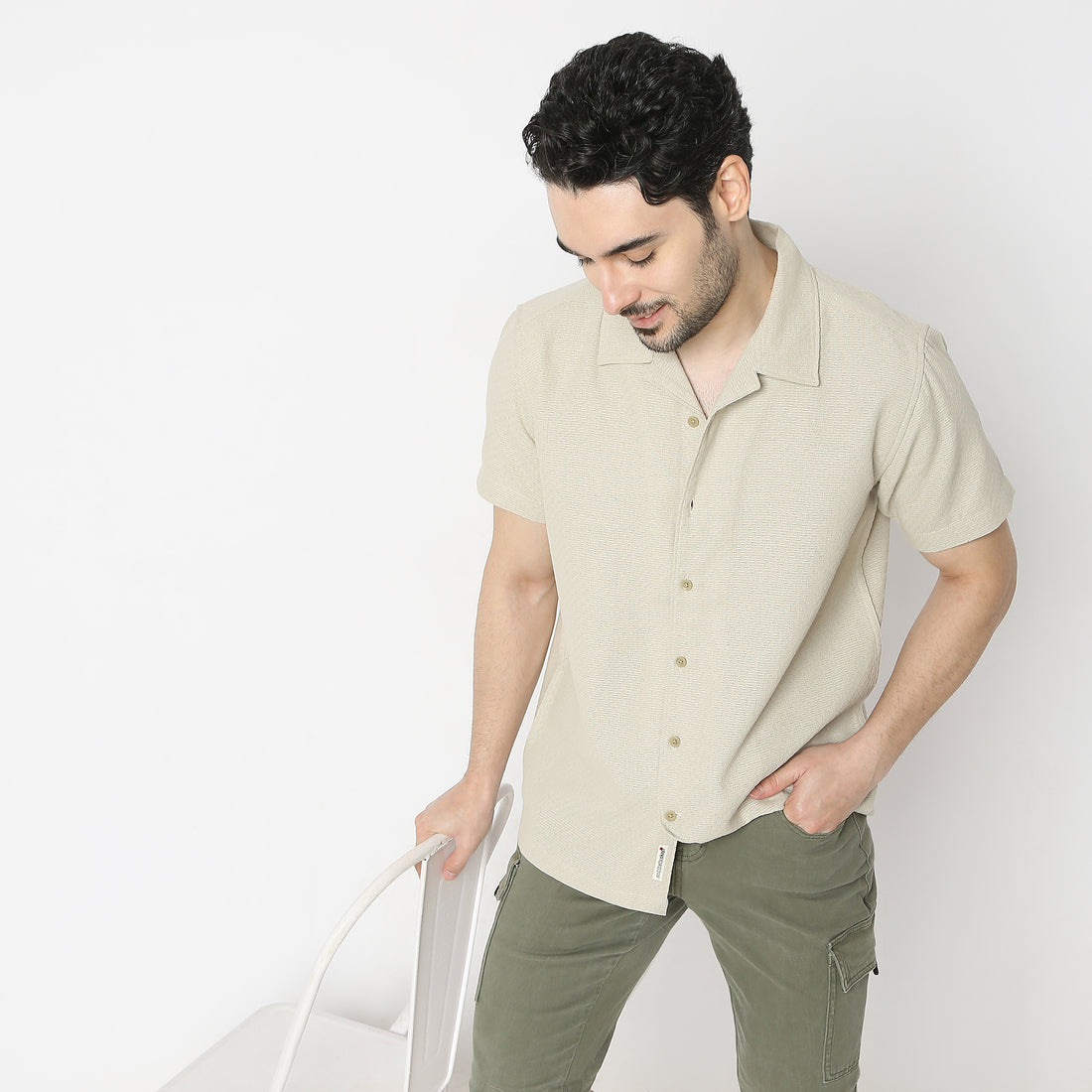 Regular Fit Solid Camp Collar Regular Length Shirt