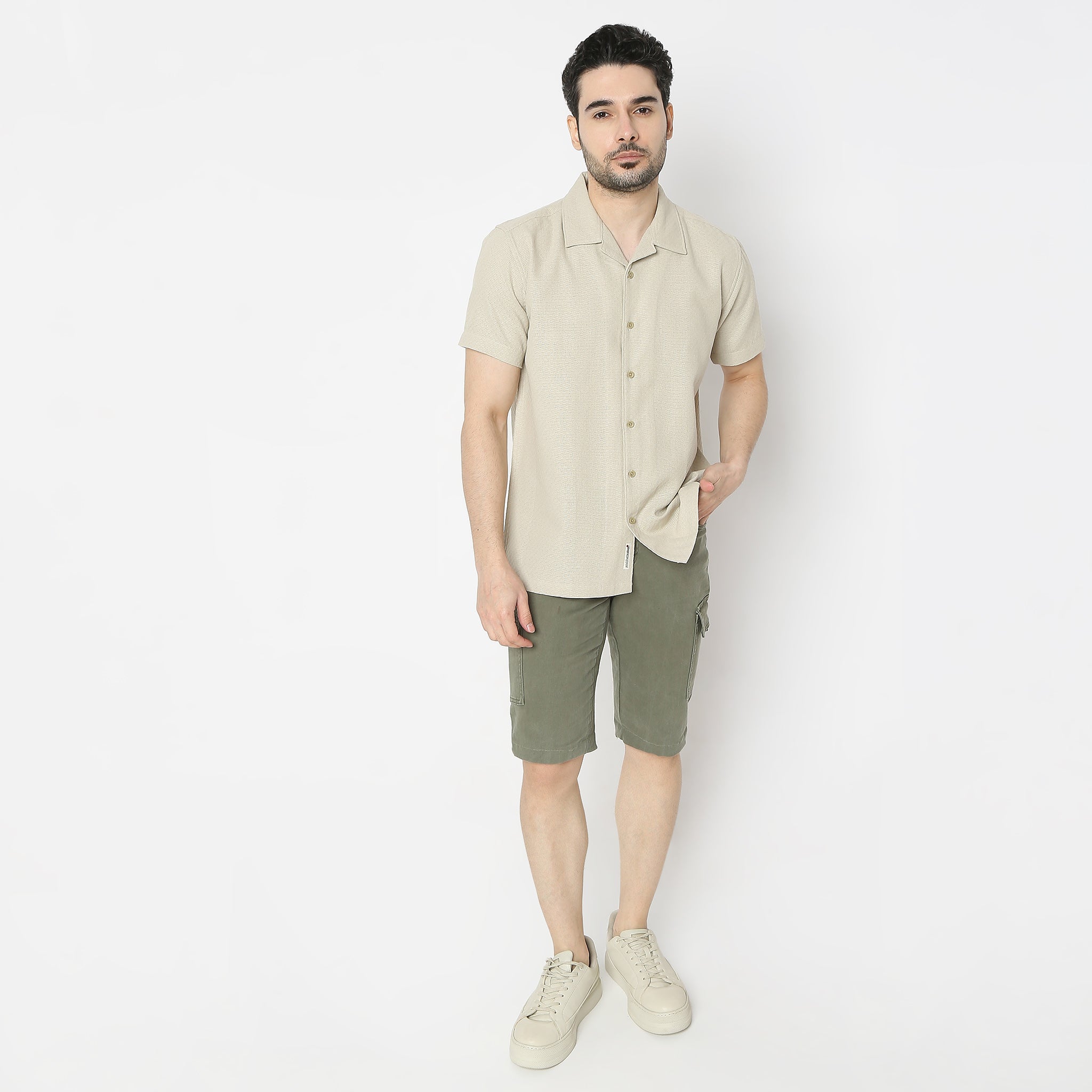 Regular Fit Solid Camp Collar Regular Length Shirt