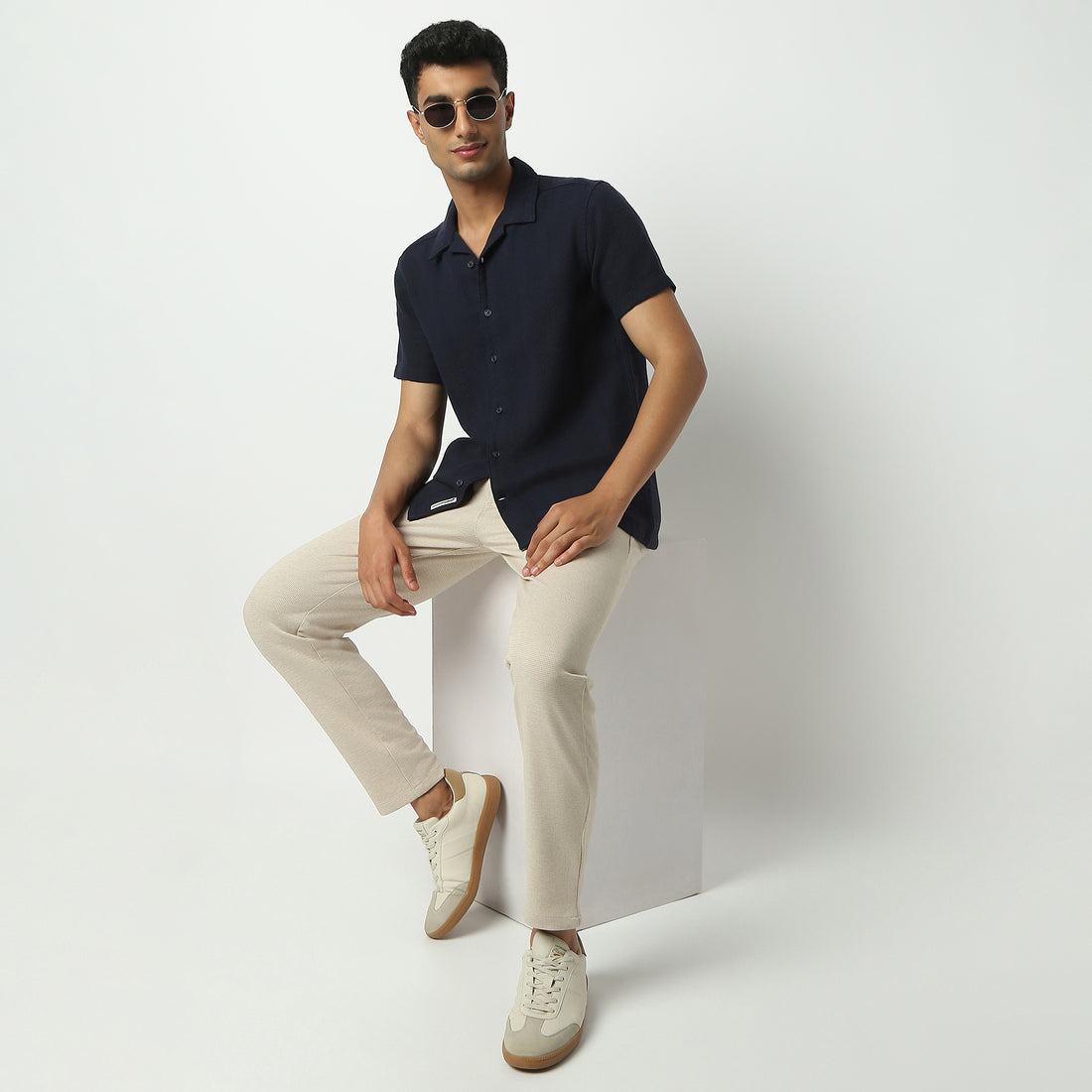 Regular Fit Solid Camp Collar Shirt