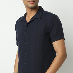 Regular Fit Solid Camp Collar Shirt