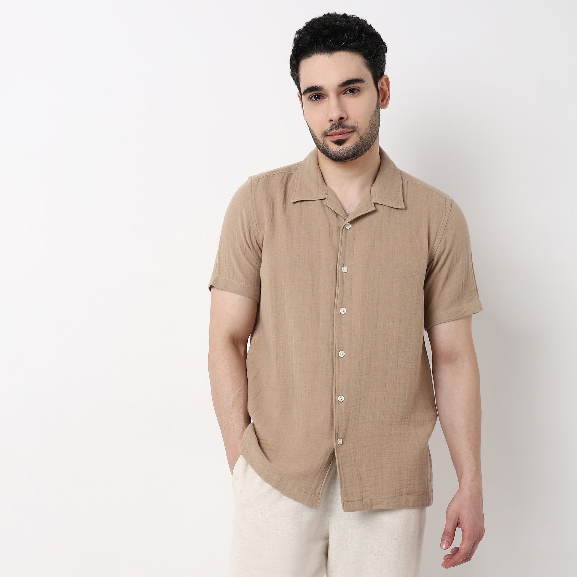 Mens Solid Cuban Shirt