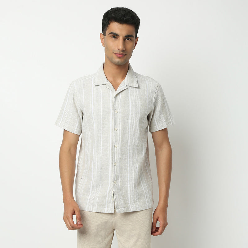 Regular Fit Solid Camp Collar Shirt