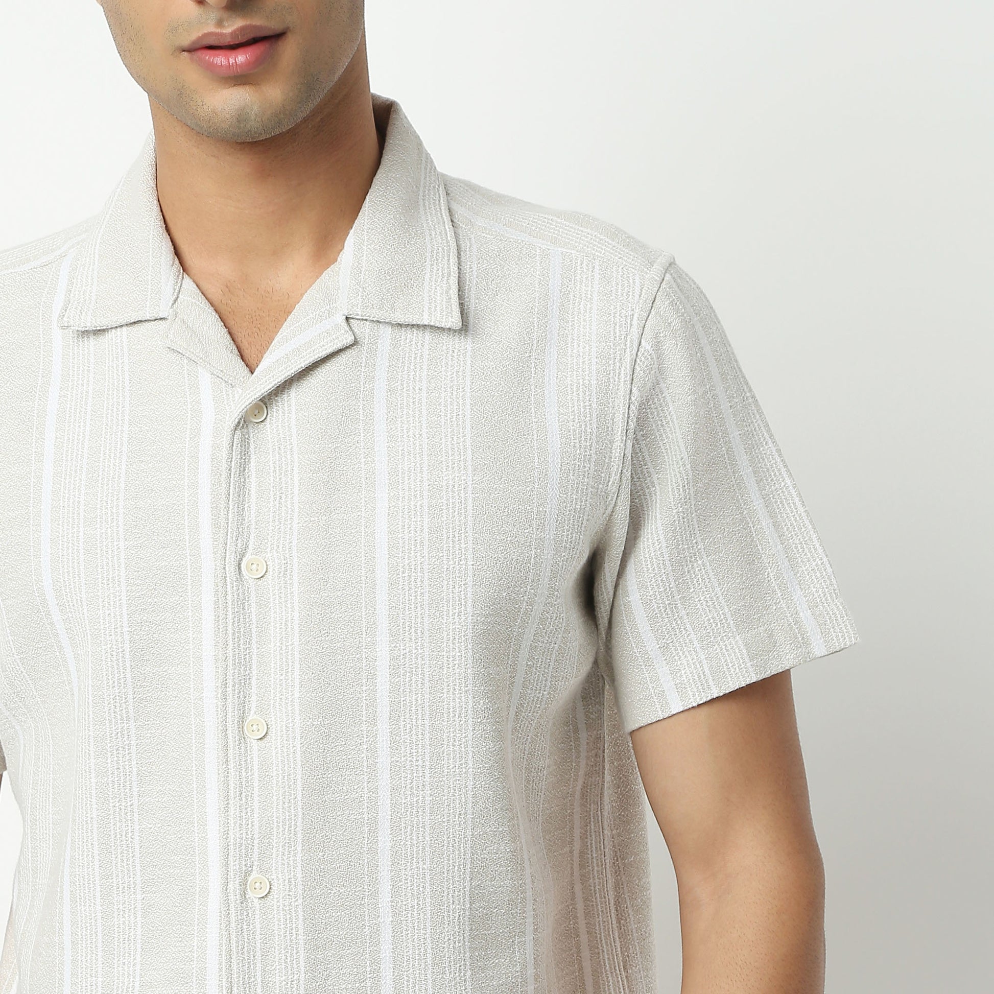 Regular Fit Solid Camp Collar Shirt