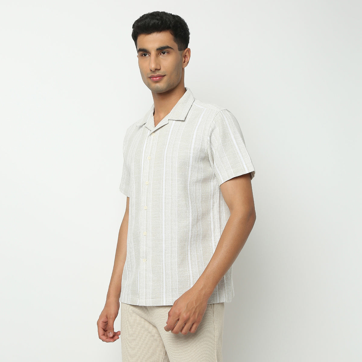 Regular Fit Solid Camp Collar Shirt