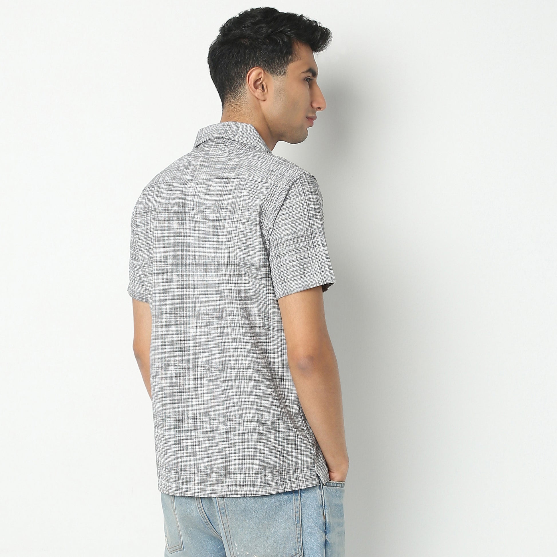 Regular Fit Checkered Camp Collar Regular Length Shirt