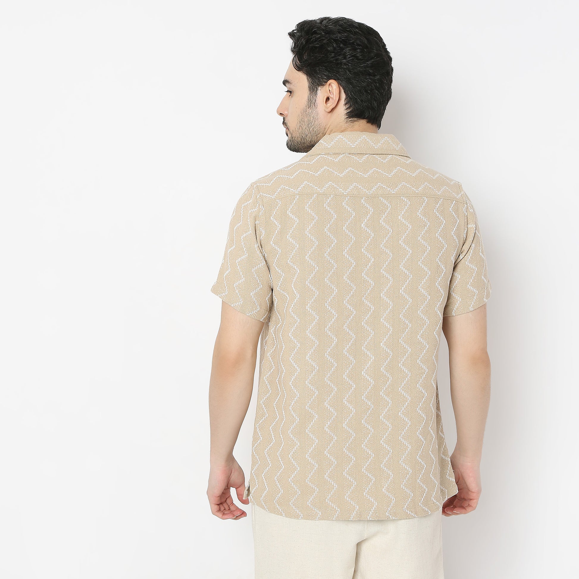 Regular Fit Solid Camp Collar Regular Length Shirt