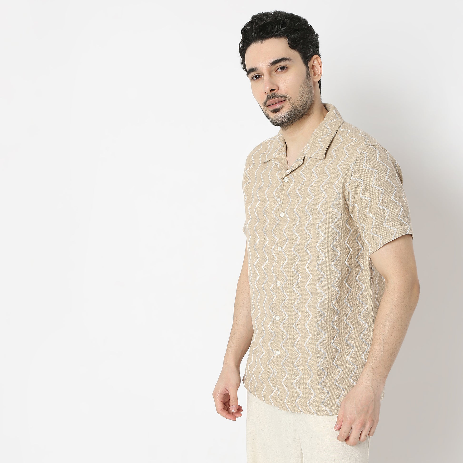 Regular Fit Solid Camp Collar Regular Length Shirt